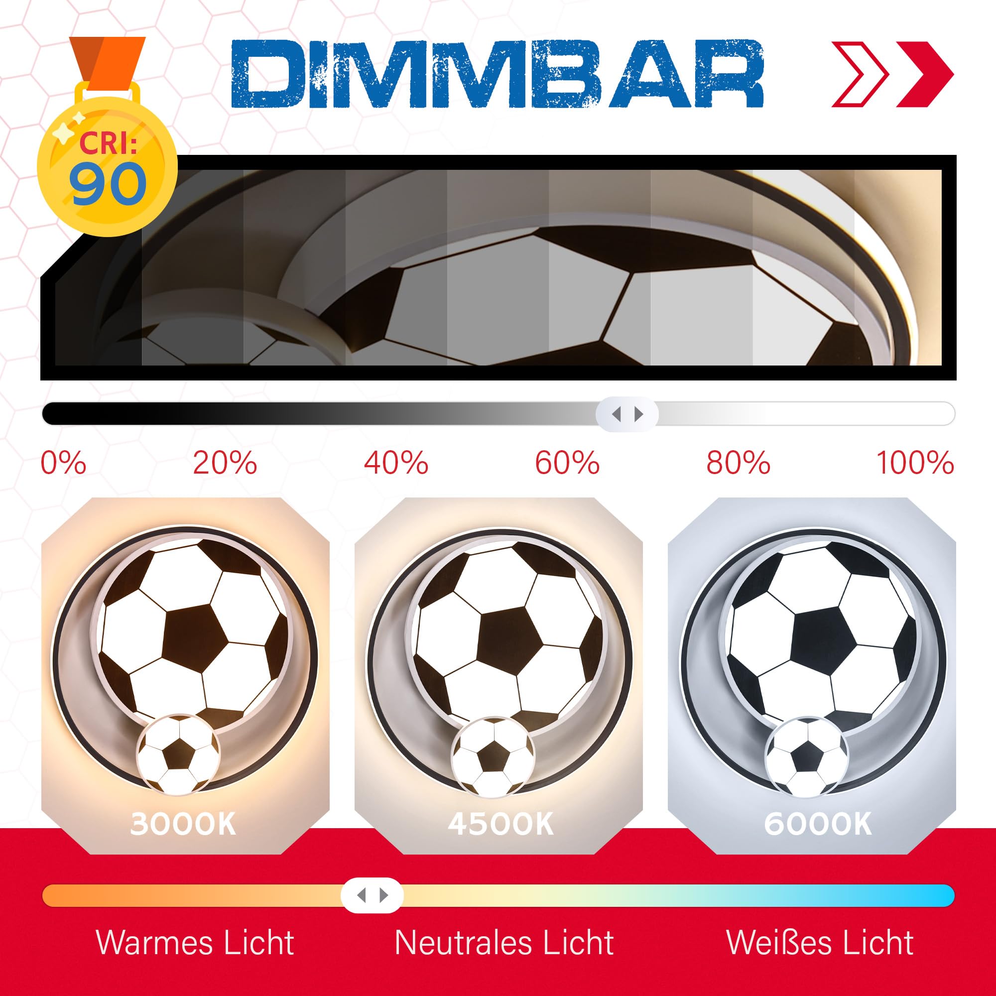LED Plafondlampen Voor Kindervoetbal Plafondlamp Slaapkamerlamp 3000-6000K Dimbaar Met Afstandsbediening, Nachtlichtfunctie 65W Voor Kinderkamerlamp Tienerkamer Jongens En Meisjeskamers 50cm