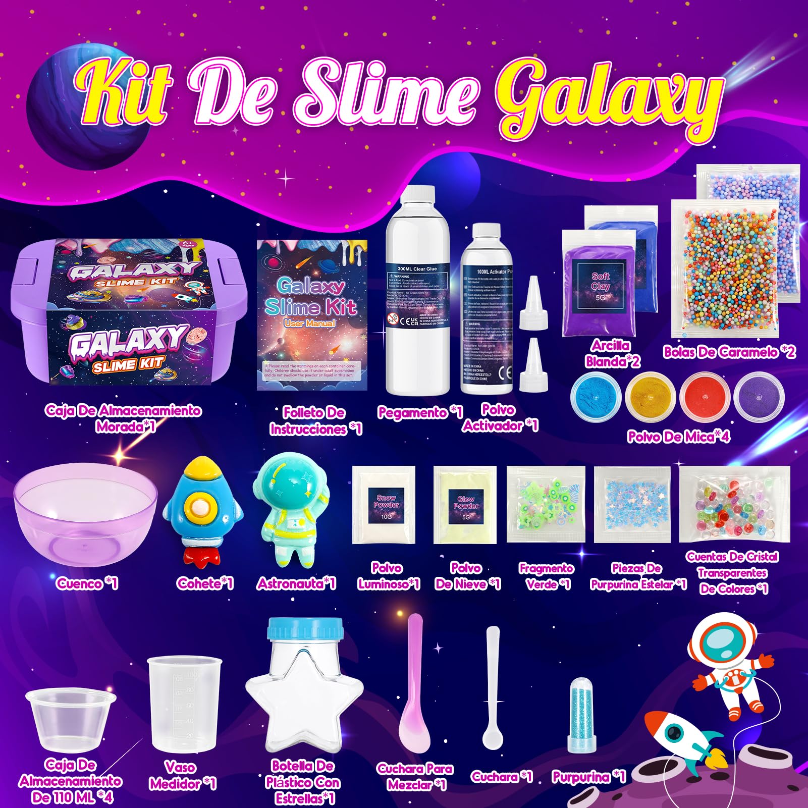 iKidiki Slime Galaxy para Niñas y Niños - Kit de Manualidades Fluffy para Niñas y Niños de 6 a 12 Años - Regalo de Cumpleaños