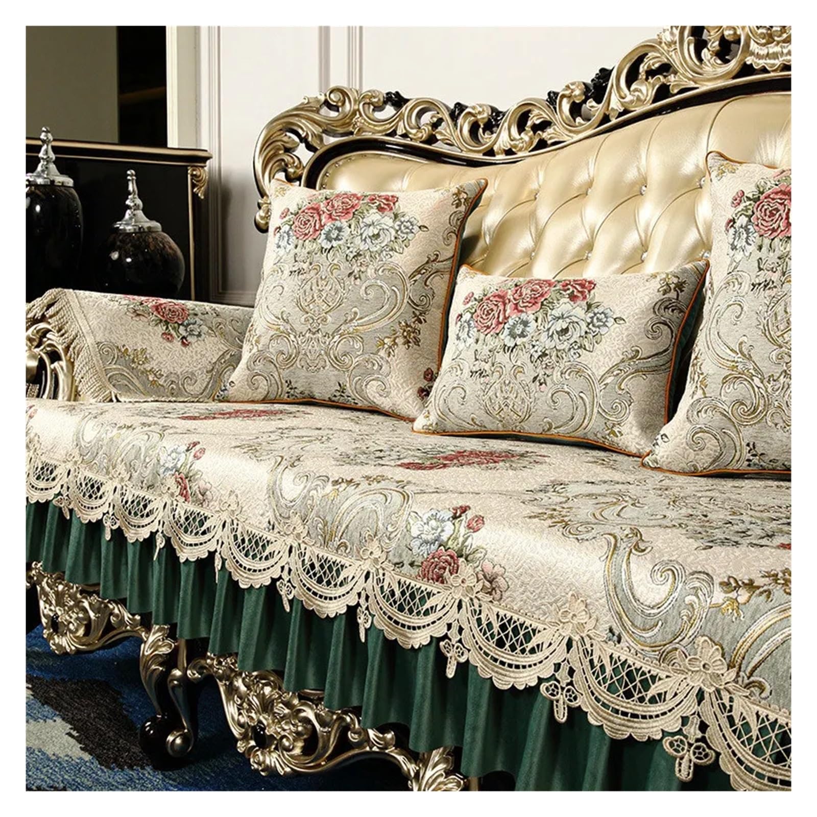 GCYEIDMA Vintage Sofa Cover Vintage Lace Sofa Couch Cover 1 2 3 Seater Floral Corner Leather Slipcover Armchair Towel(Color2,Seat cover-80x180cm)