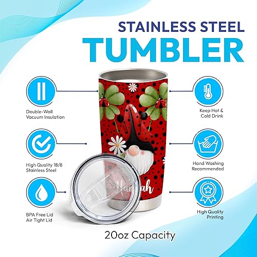 Miniatura 10 de Hyturtle Regalos personalizados para amantes de las mariquitas, vaso de acero inoxidable impreso con nombre personalizado de 20 onzas con tapa, idea