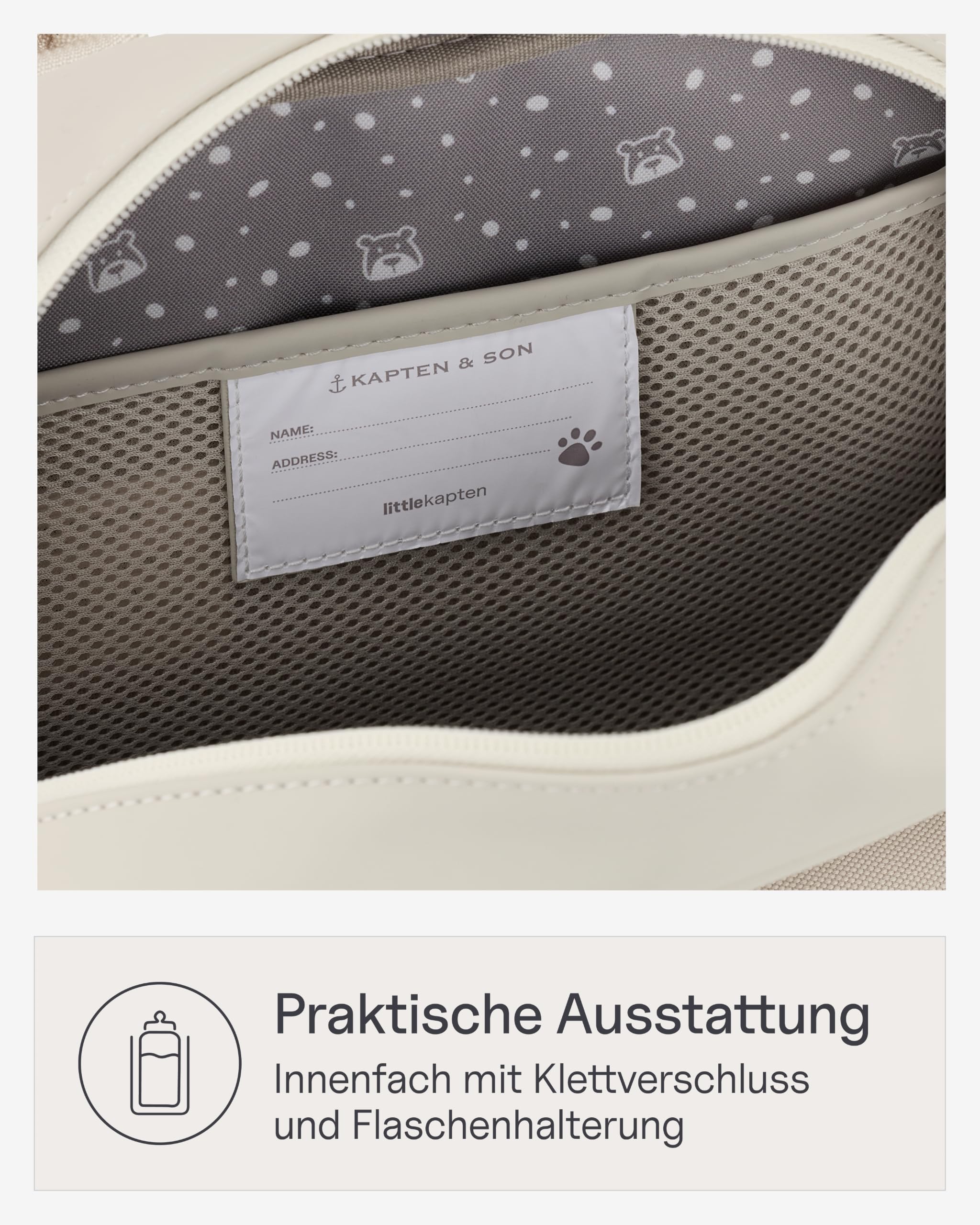 Kapten & Son Rucksack Bergen Kids Sandstone | Kinderrucksack Beige für Kita & Freizeit (4,5 L Volumen; DIN A5) | austauschbare Patches, reflektierende Details, Brustgurt | Jungen & Mädchen (2-5 Jahre)