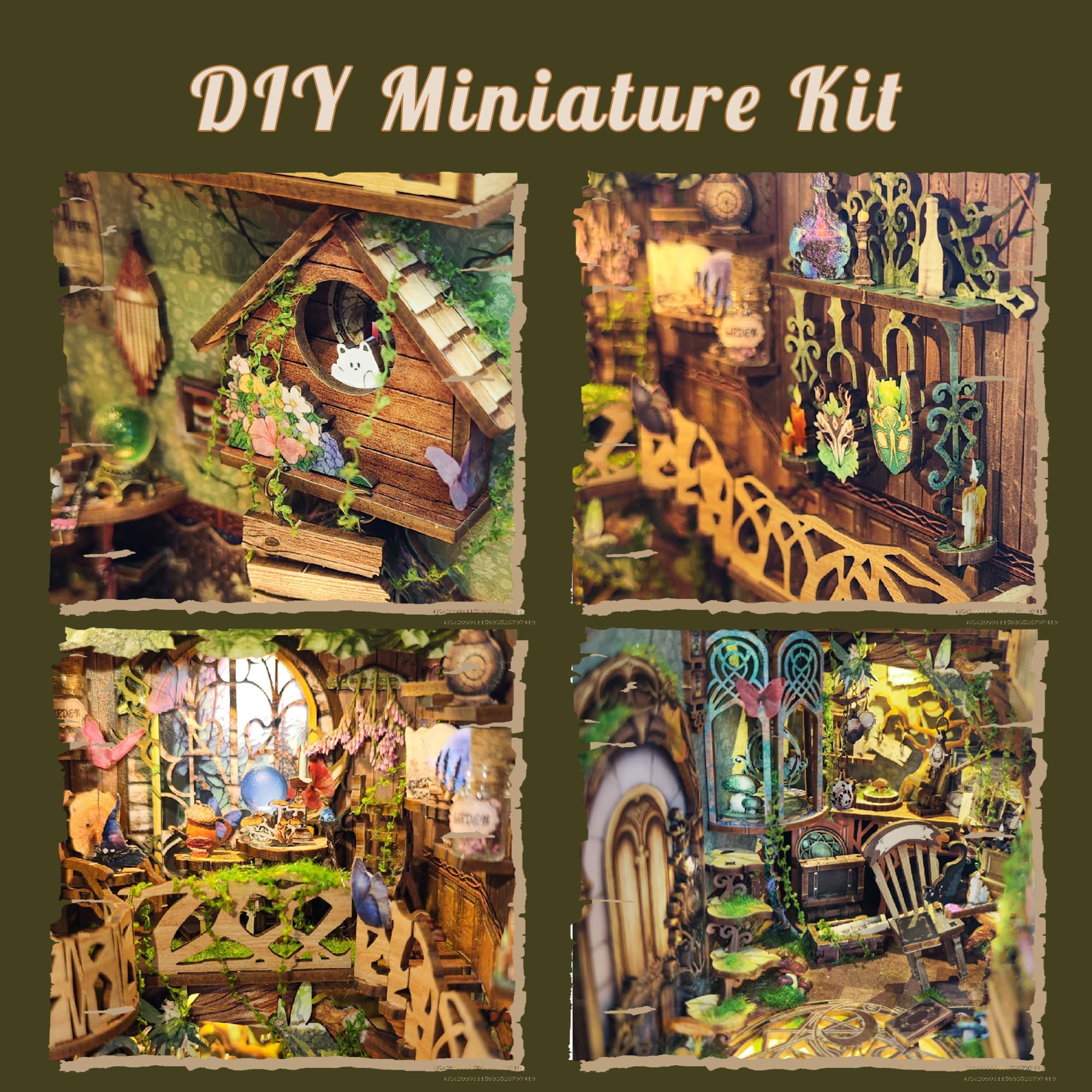 CRIOLPO - Book Nook, kit fai da te, miniatura in legno di una casa in formato libro, per adulti e adolescenti, puzzle in legno 3D, inserto per libreria, kit con sensore a LED