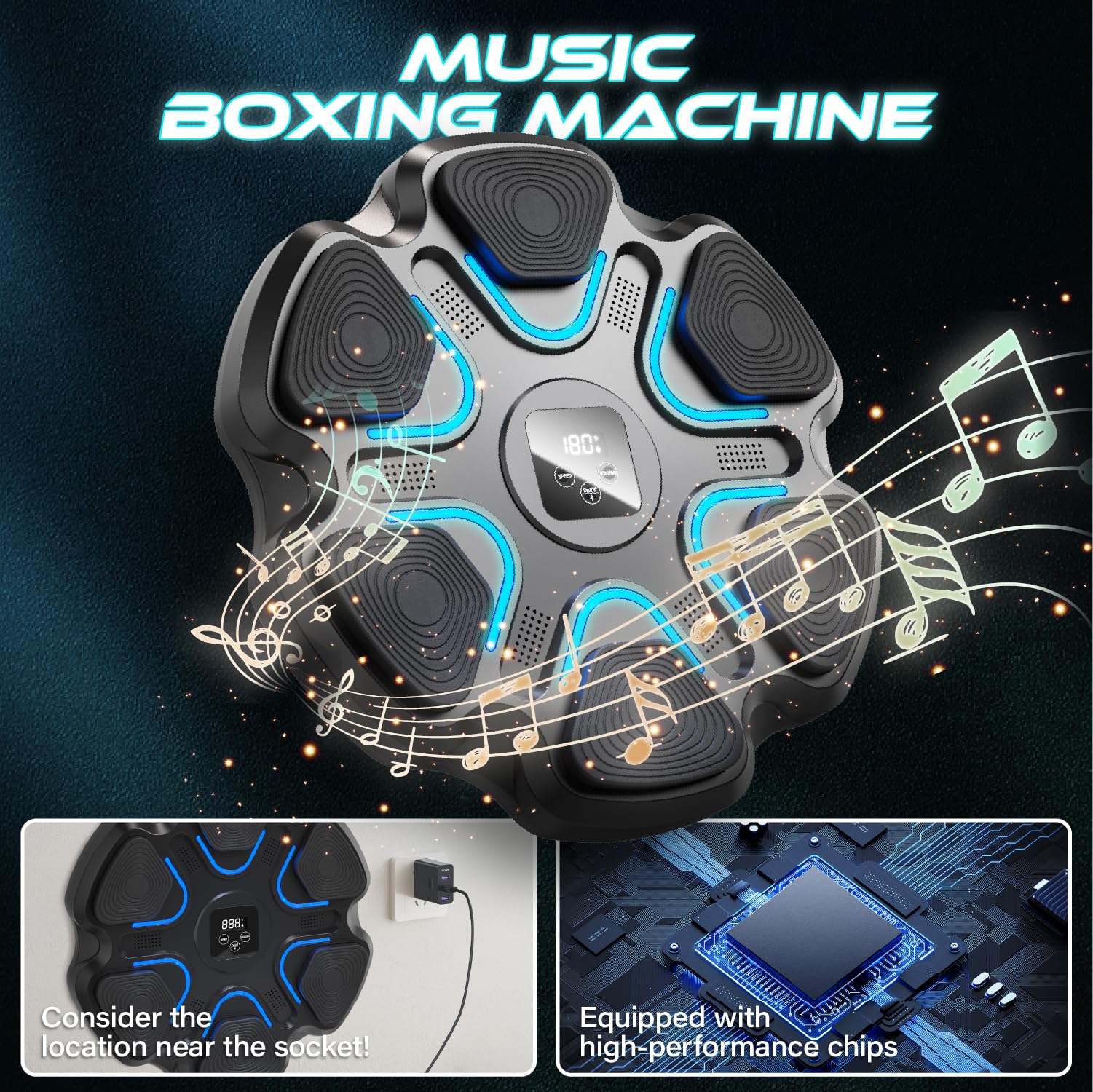 Muzyczna Maszyna Bokserska naścienna Bluetooth z Trybami Prędkości LED