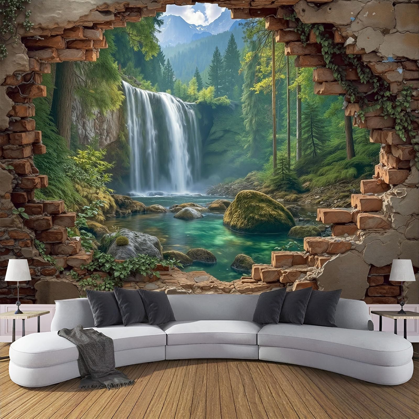 Papier peint panoramique forêt 3D 200x140cm pour décoration murale de salon