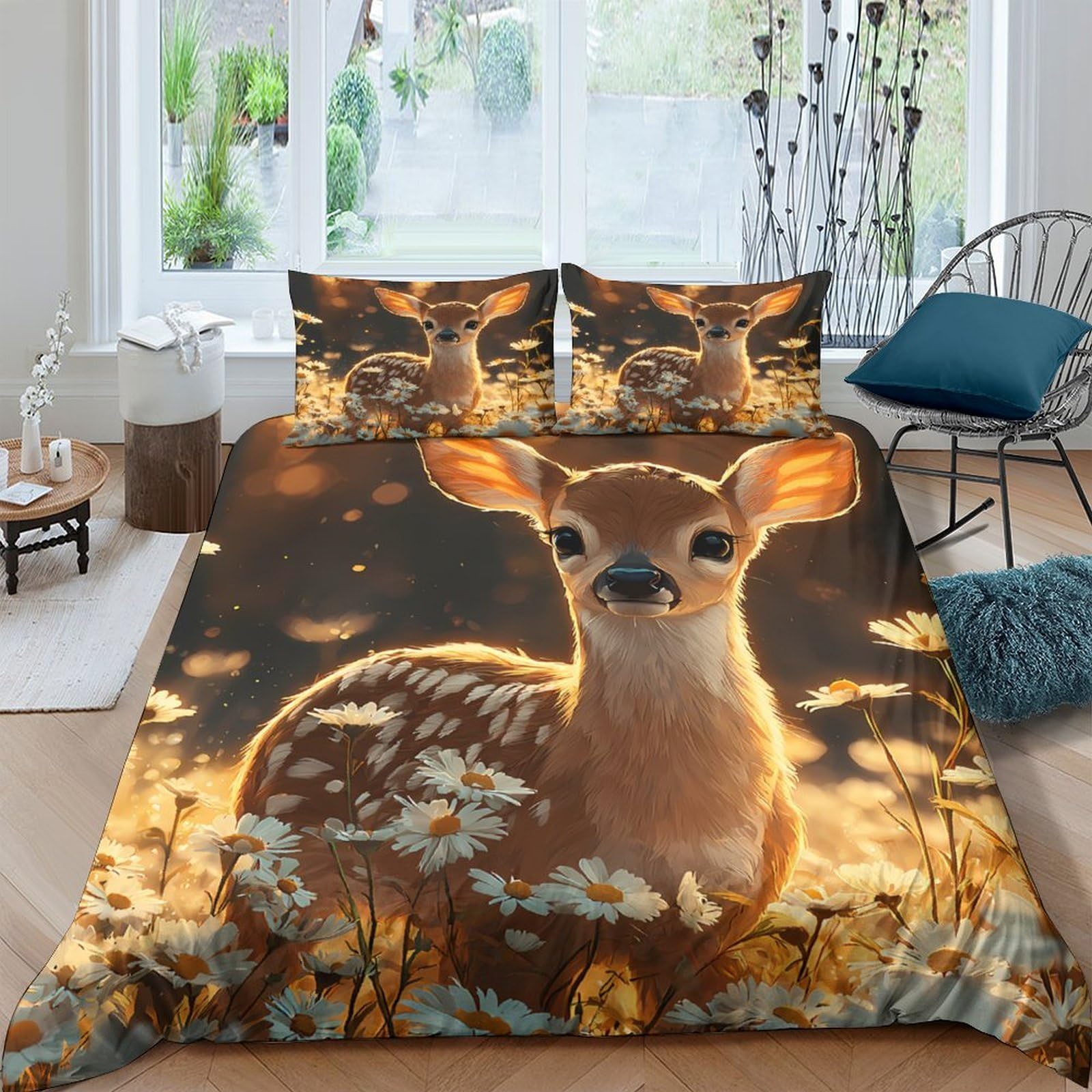 Ctjqhvkz Style-10 3D Printed Deer Meadow Fitted Sheet Microfiber Soft Breathable Forest Animal Bed Cover For Bedroom Guest Room Decor Single（135X200cm）