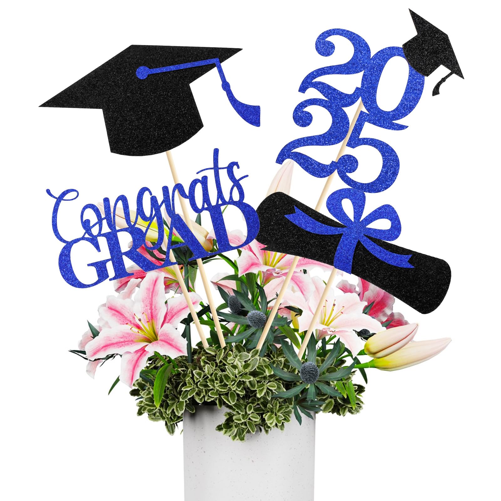Graduation Decorations 2025, 16 PCS Black Blue Graduation Centerpieces for Tables, Double-Sided Table Toppers Centerpieces, Class of 2025 Grad Party Decorations 2025