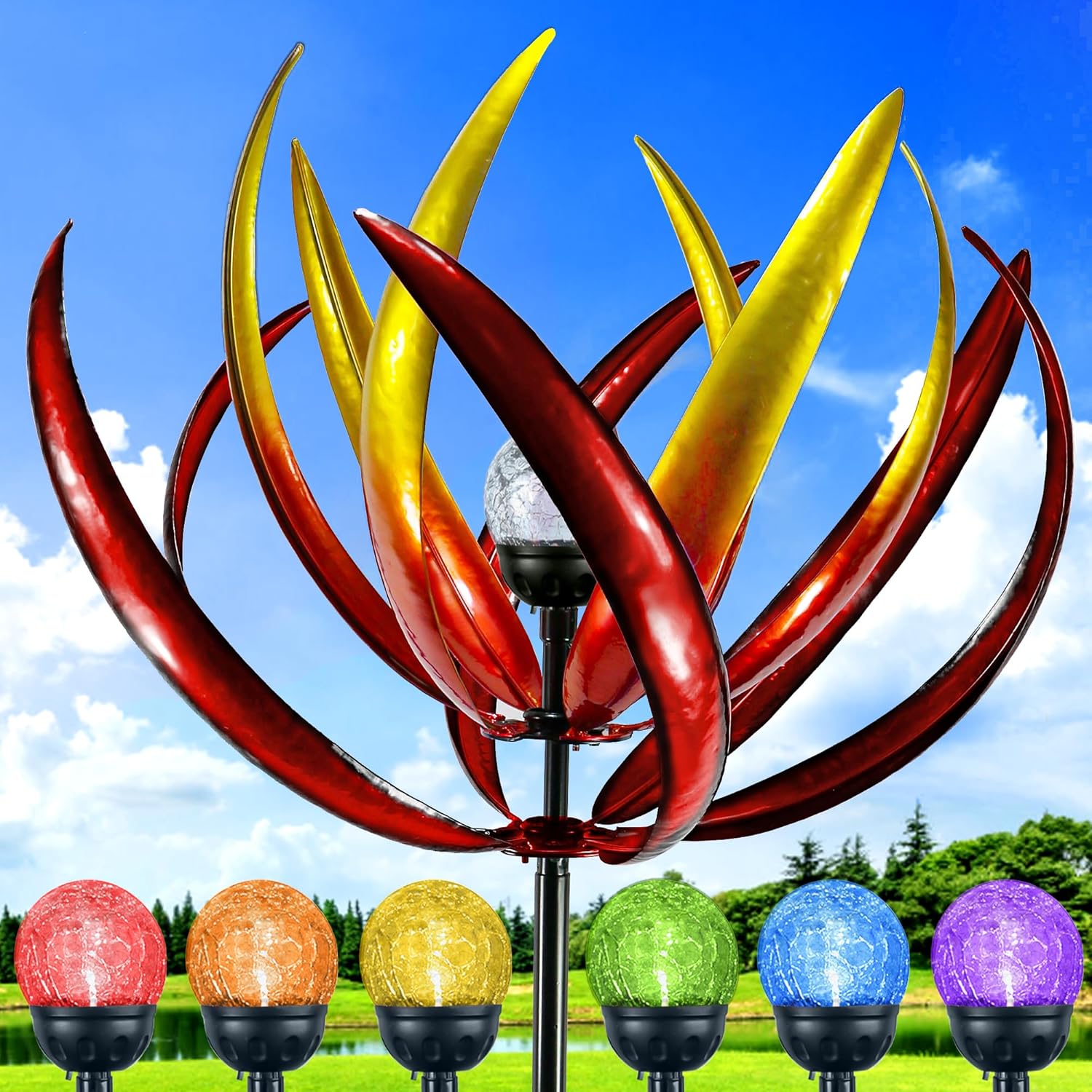 Amazon.com: Large Solar Wind Spinners Outdoor for Yard Decor,70 inch ...
