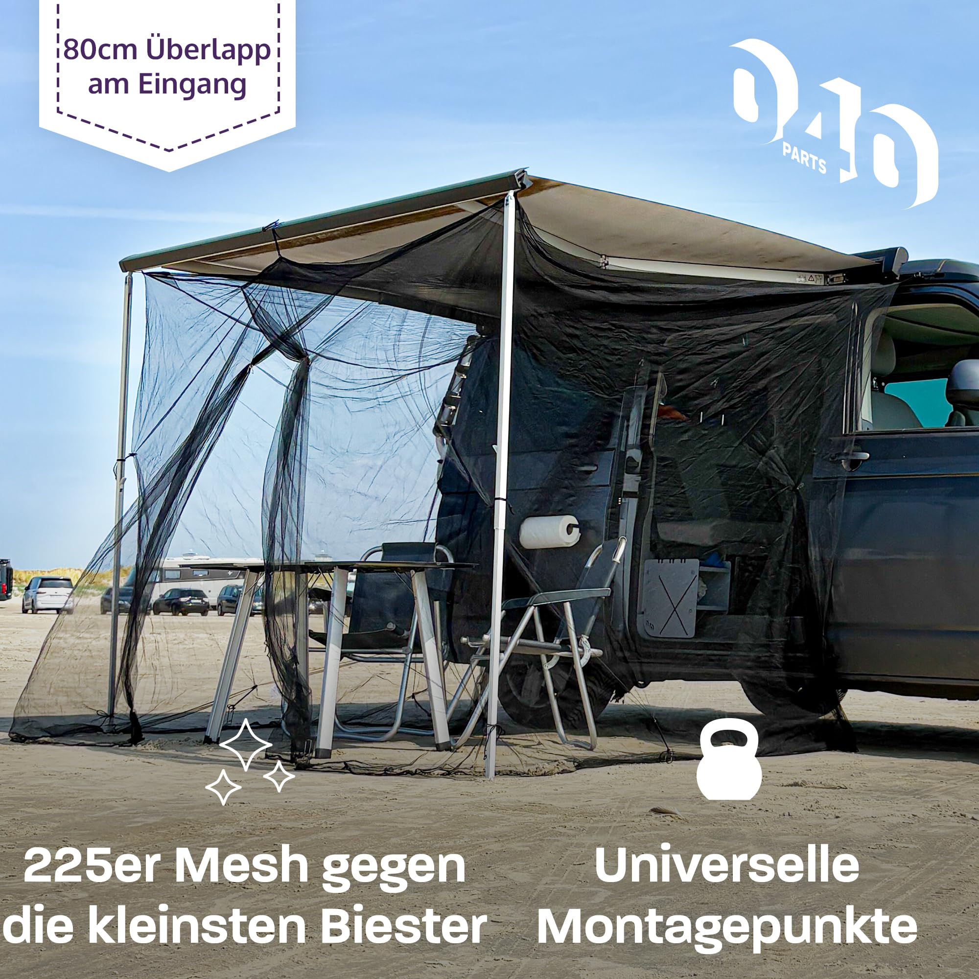 Moskitonetz für Markisen bei Campern Caravans Vans Wohnmobile und für den VW T5 T6 T6.1 California mit Thule, Fiamma oder Dometic Markisen