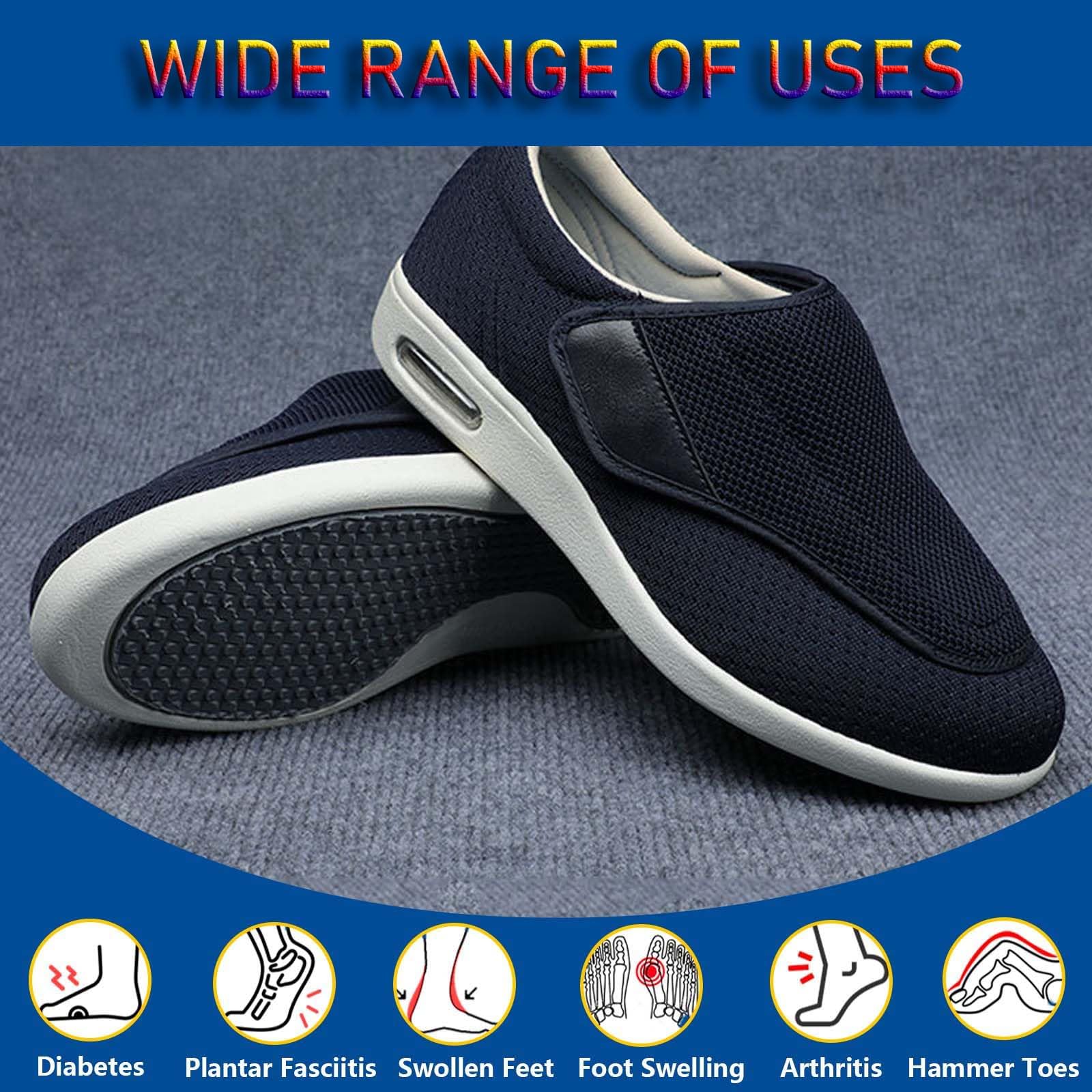 XRDSHY Diabetische schoenen voor dames en heren, extra brede klittenbandsluiting, schoenen voor gezwollen voeten, lichte gezondheidsschoenen, senioren, antislip gymschoenen, blauw., 44.5 EU Breed