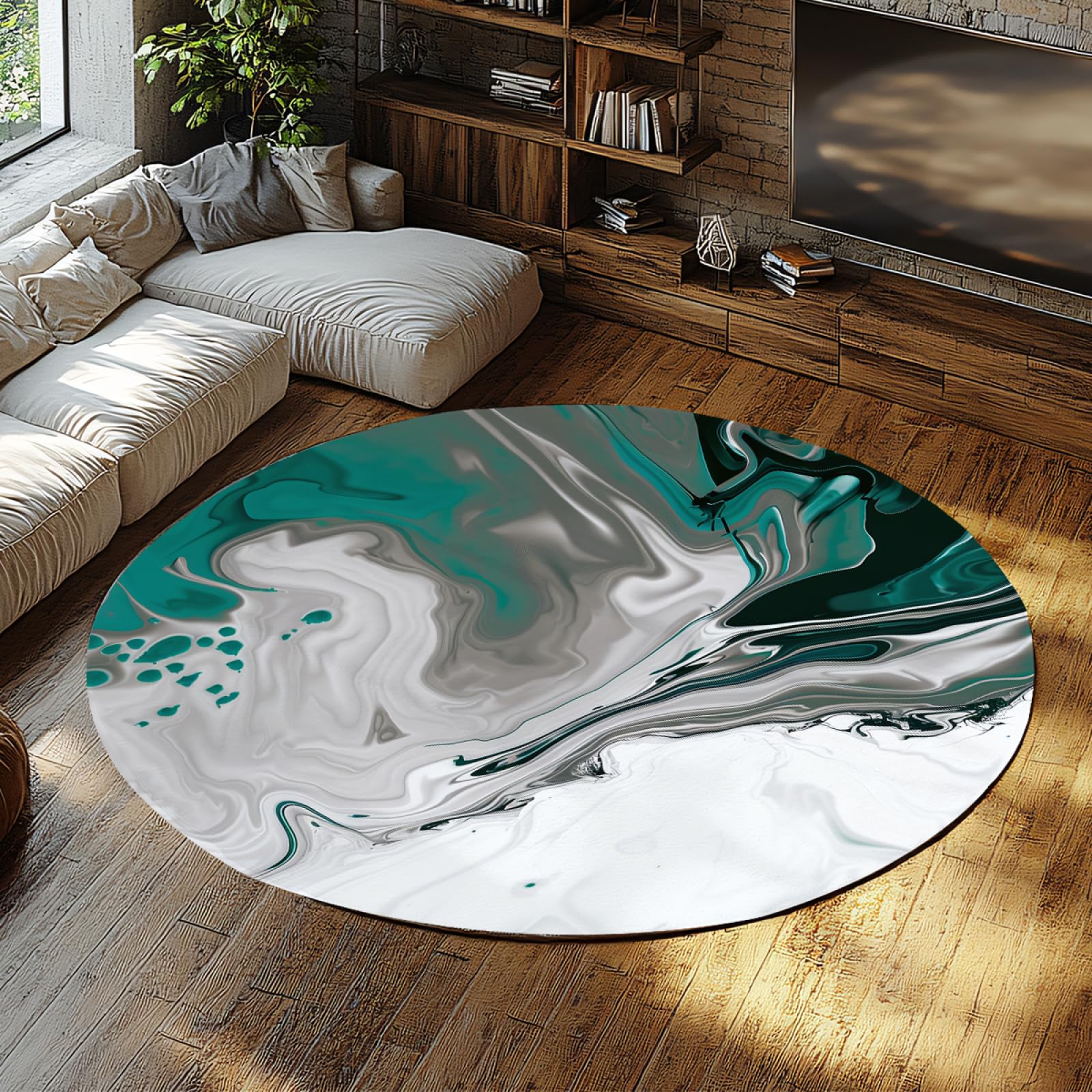 Tapis rond sarcelle d hiver au design marbre moderne abstrait chic 240cm