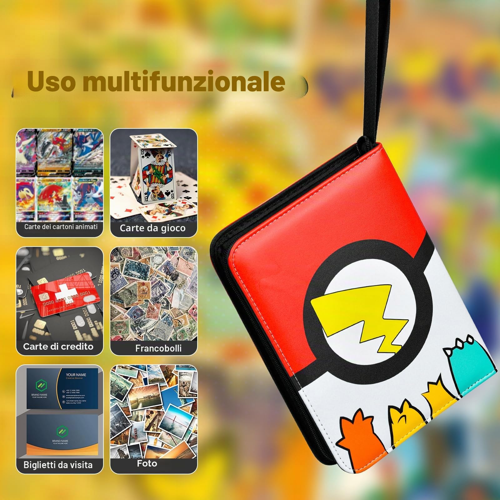 Album di Carte da Collezione, Raccoglitore Carte con Cerniera, PU Album Impermeabile, Regalo per Bambini (900 tasche)
