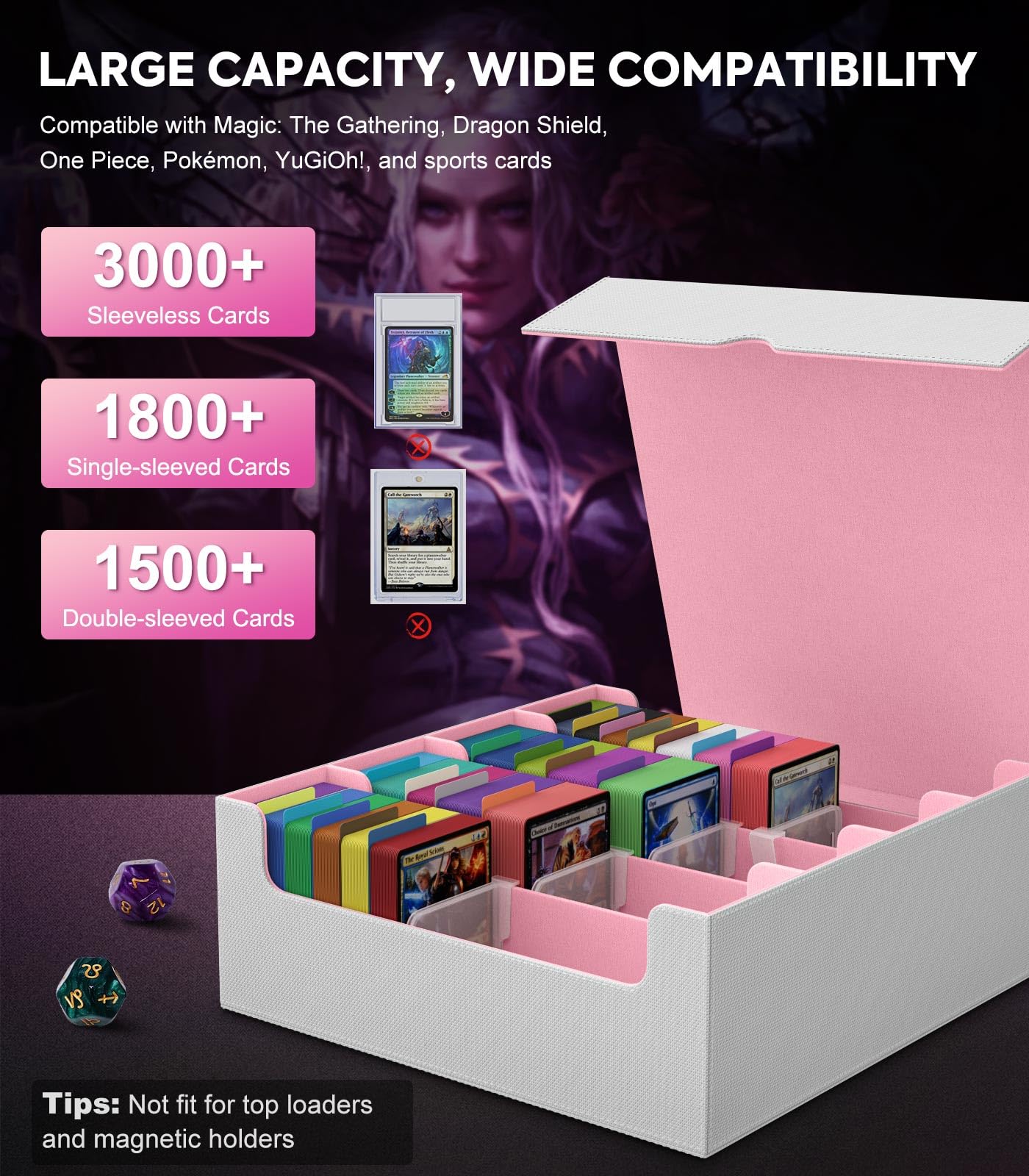 MoKo Trading Card Storage Box, 3000+ MTG Deck Box with 24 Colorful Dividers & 4 Card Supporters - Image 3