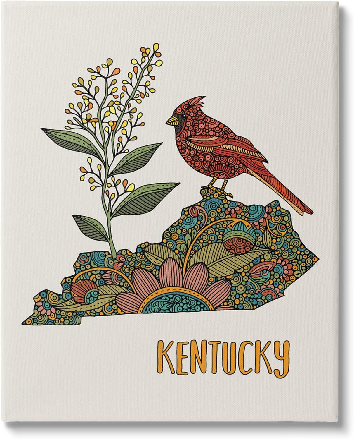 Stupell Industries Kentucky State Cardinal Blooming Goldenrod Flower Pattern Canvas Wall Art, Design By Valentina Harper
