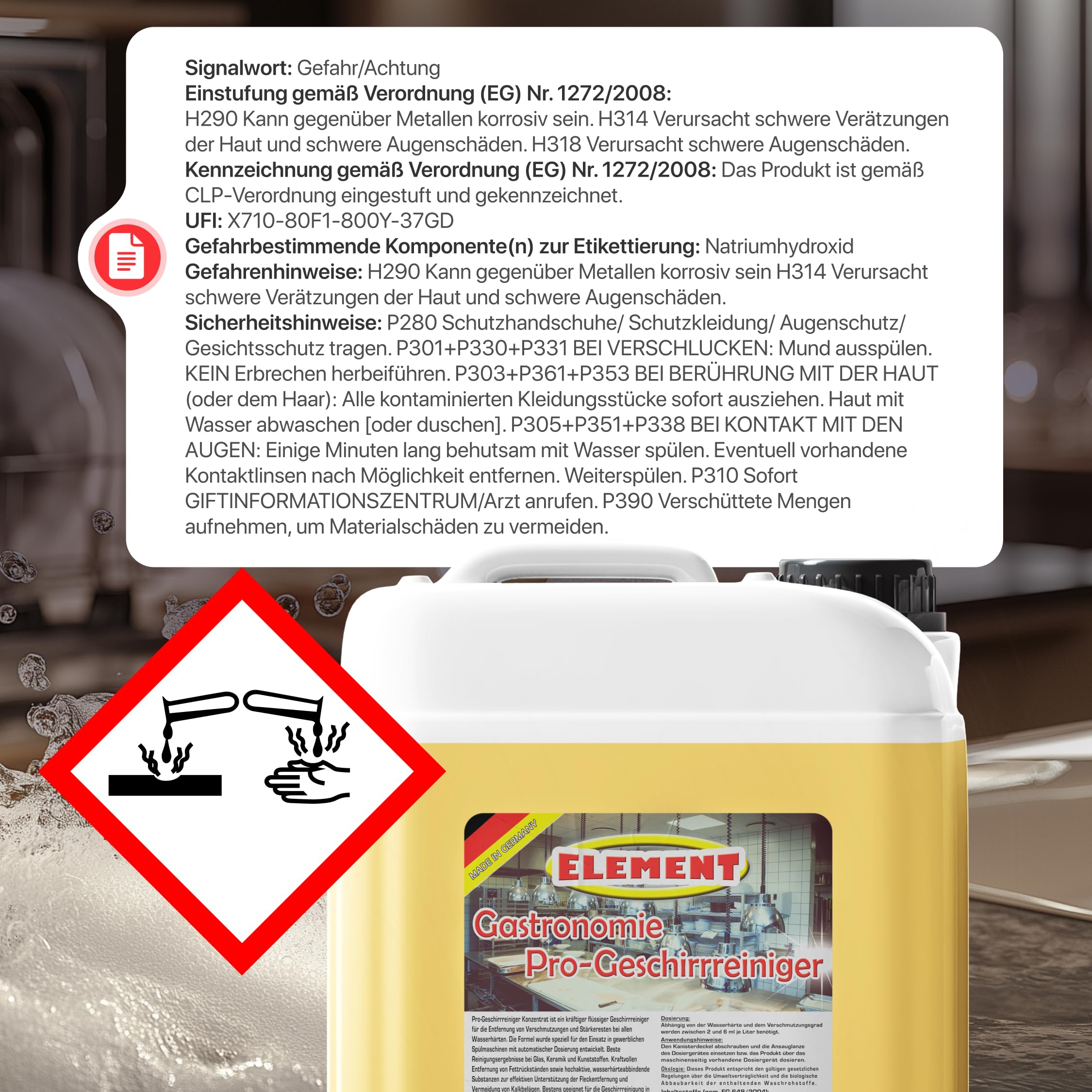 Element Geschirrreiniger für gewerbliche Spülmaschinen flüssig 10 Liter | Maschinenspülmittel Profi 10L | SET 2 Kanister a 5 Liter | Geschirrreiniger ohne Chlor | Geschirrspülmittel Gastro |
