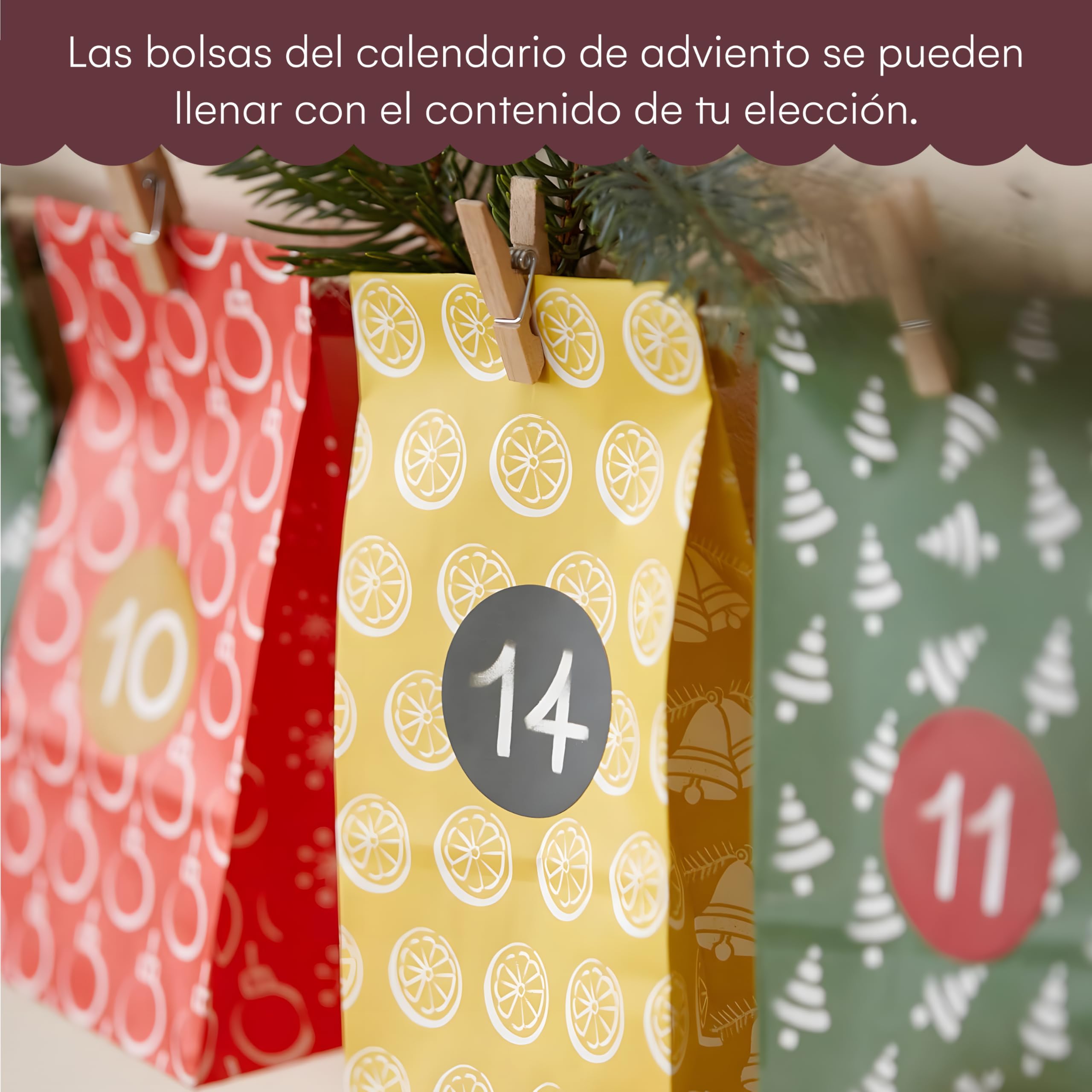 Calendario de Adviento para Rellenar DIY 2025 - Incluye 24 Bolsas Reutilizables, Pegatinas Numeradas y Pinzas de Madera - Calendario de Adviento Artesanal LIVAIA para Decoración Navideña