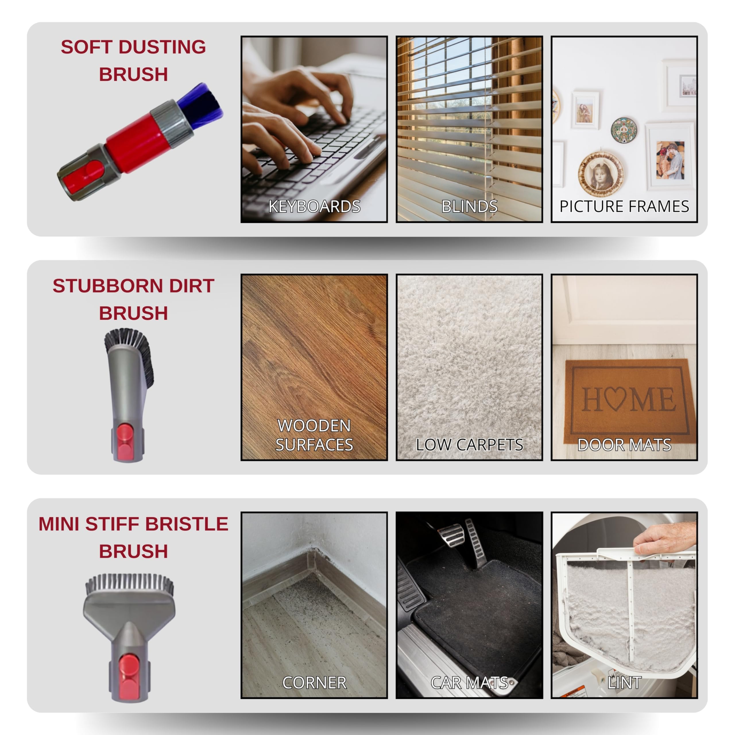 Accesorios de aspiradora para rejillas de ventilación de secadora, detalles de coche y limpieza de esquinas compatibles con aspiradoras Dyson (8 accesorios de limpieza de aspiradora doméstica)