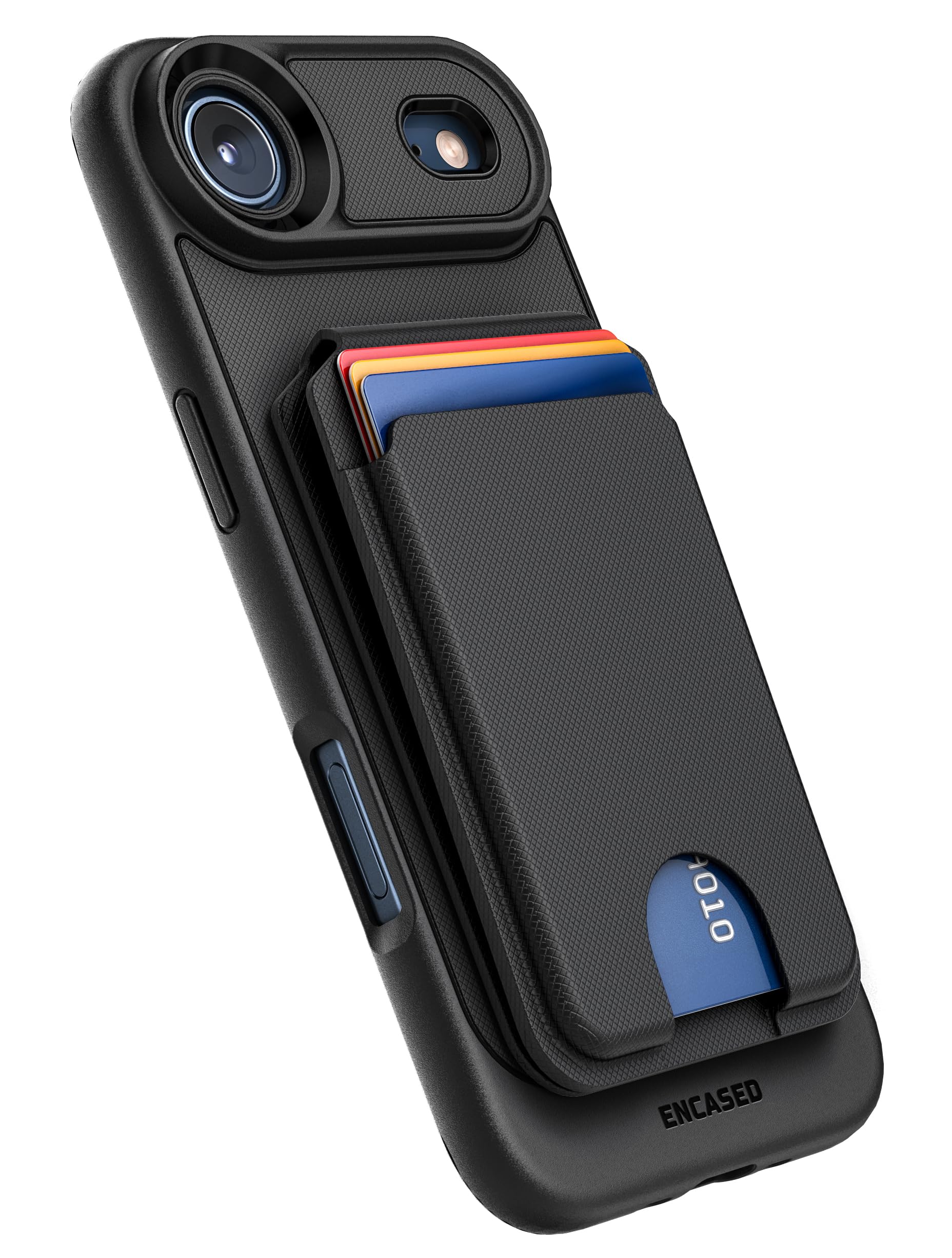 ENCASED per iPhone 17 Air Cover Portafoglio con Portacarte Magnetico Rimovibile e Supporto (Compatibile MagSafe) Nero