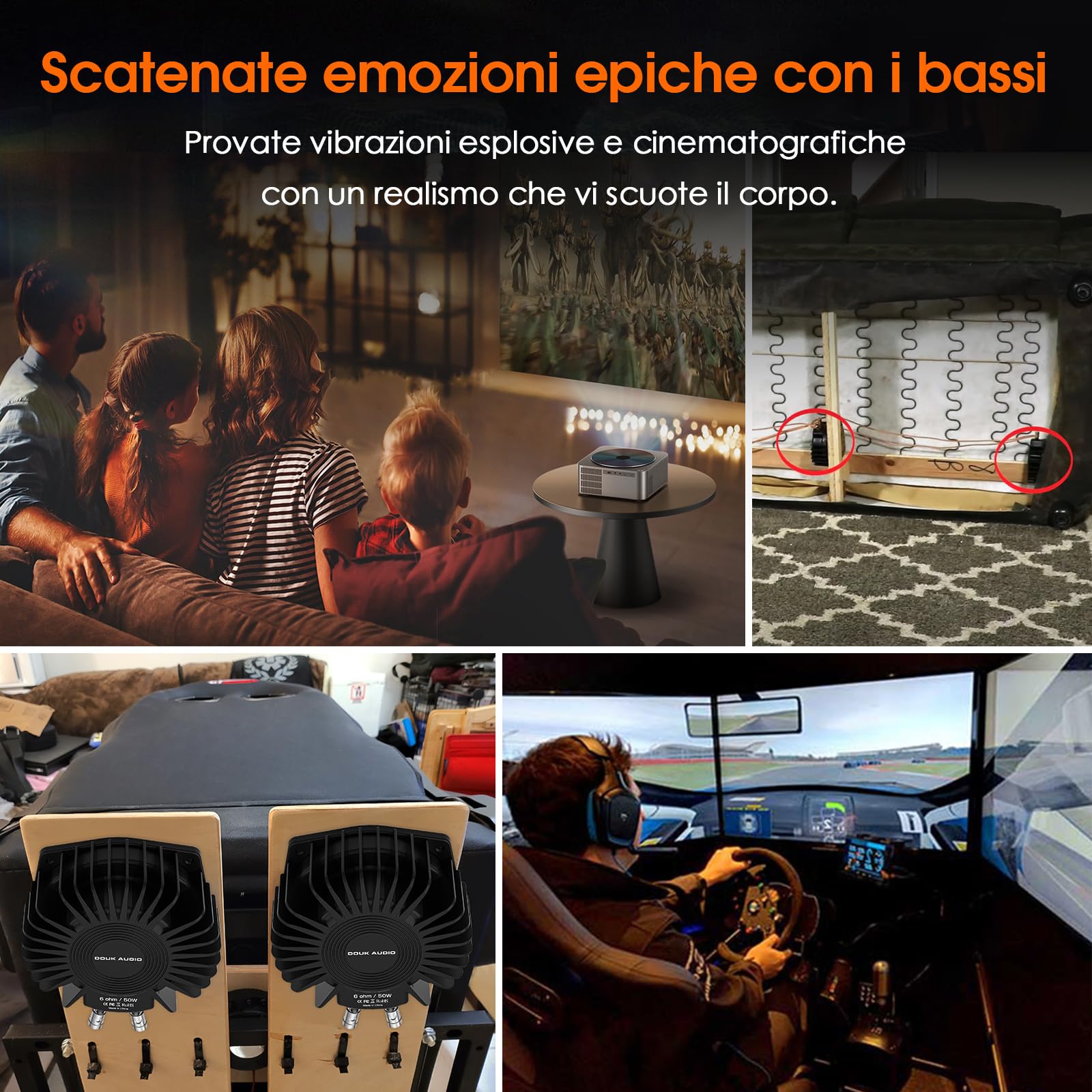 Douk Audio Potente shaker per bassi tattili: trasduttore per subwoofer da 50 Watt, per home theater e auto (nero, 1 pezzo)