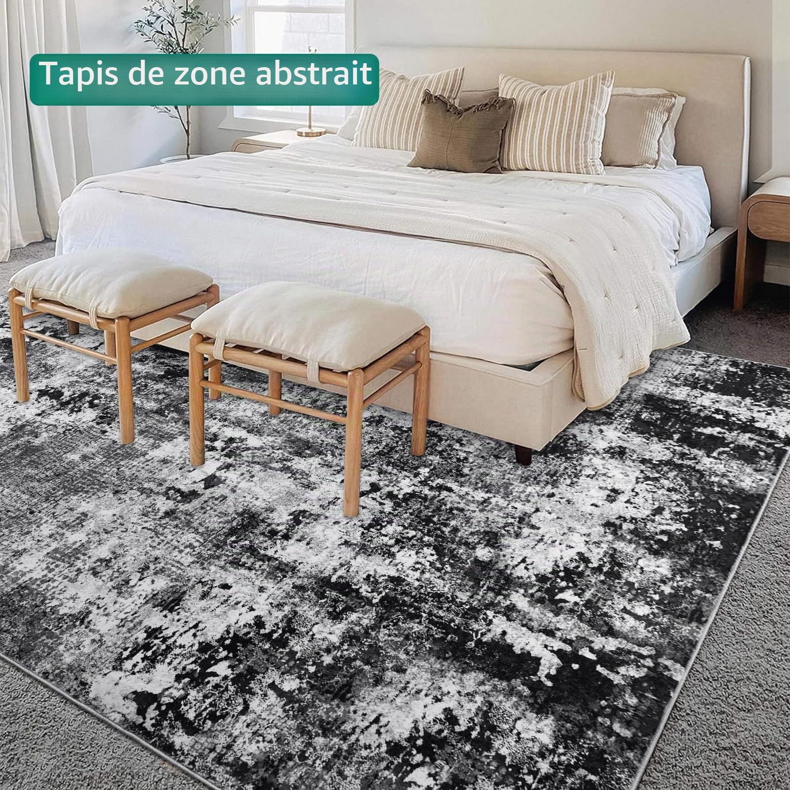 Capslpad Noir Tapis Abstrait Salon 120x180cm antidérapant Poils Courts Laine synthétique Chambre à Coucher Tapis Lavable Minimaliste de lit Tapis pour Salon Chambre à Coucher Bureau
