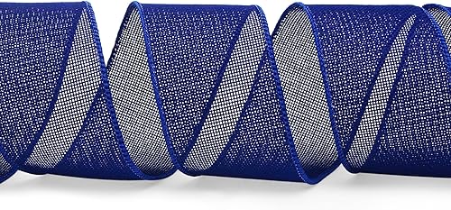 Miniatura 2 de Ribbli - Cinta con alambre de arpillera azul real, 2 12 pulgadas x 10 yardas, cinta de borde sólido con alambre azul oscuro para arco grande,