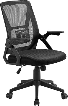 VECELO Mid-Back Swivel Ergonomic Office Chair with Adjustable Arms, Mesh Lumbar Support for Computer Task Work, Black