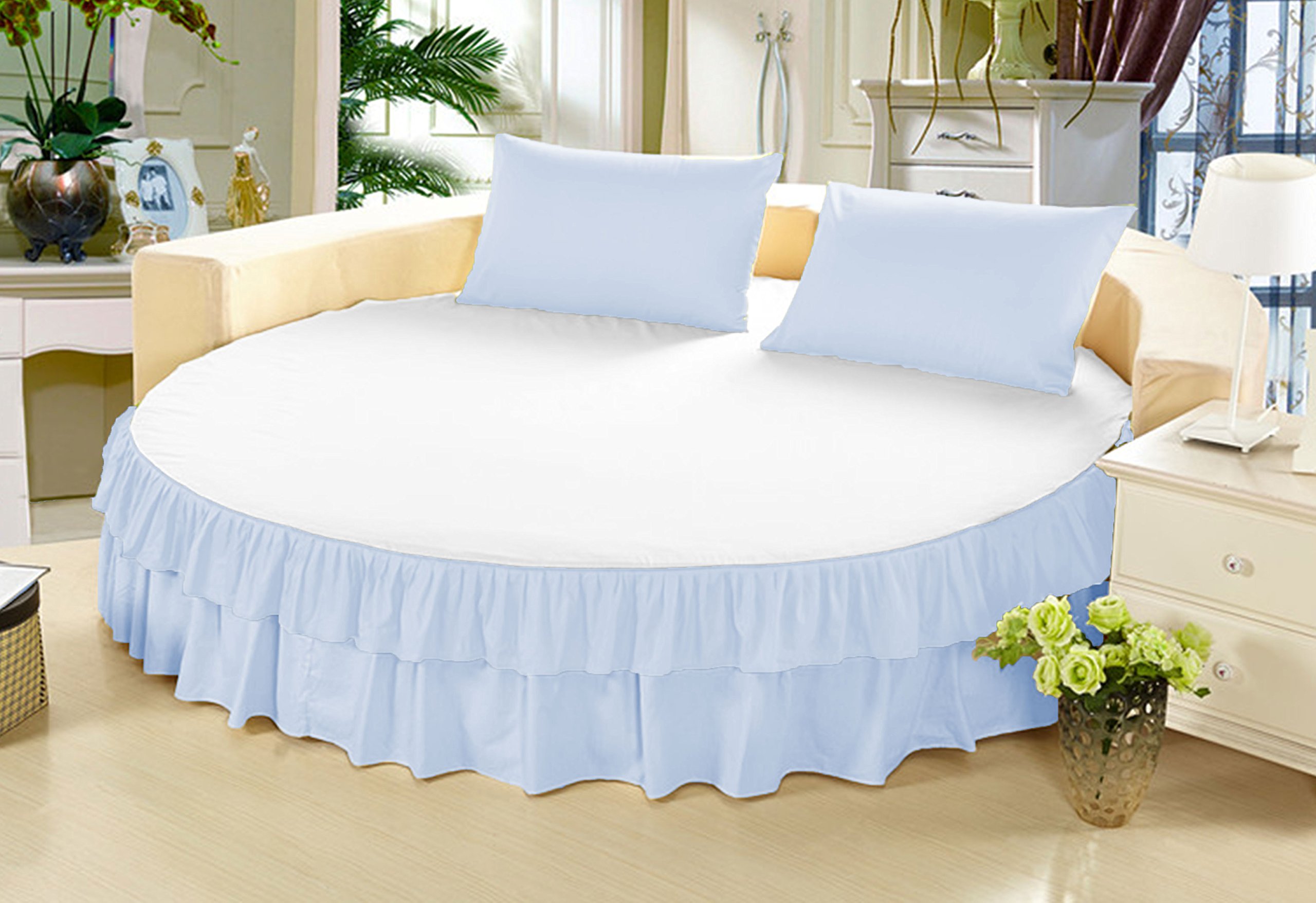 Falda de cama redonda decorativa para cubrir bases y somieres de 213 cm