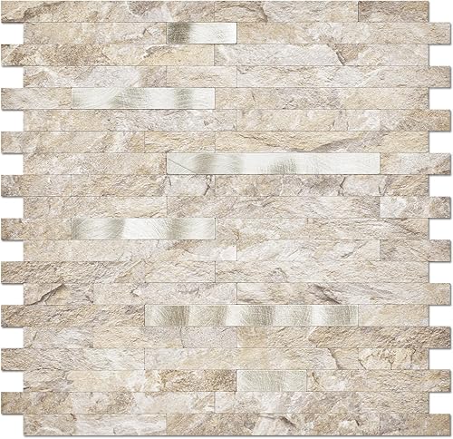 DICOFUN 1 hoja de azulejos de pared con aspecto de piedra arenisca, azulejos de PVC de 12 x 12 pulgadas de grosor para salpicaduras de cocina