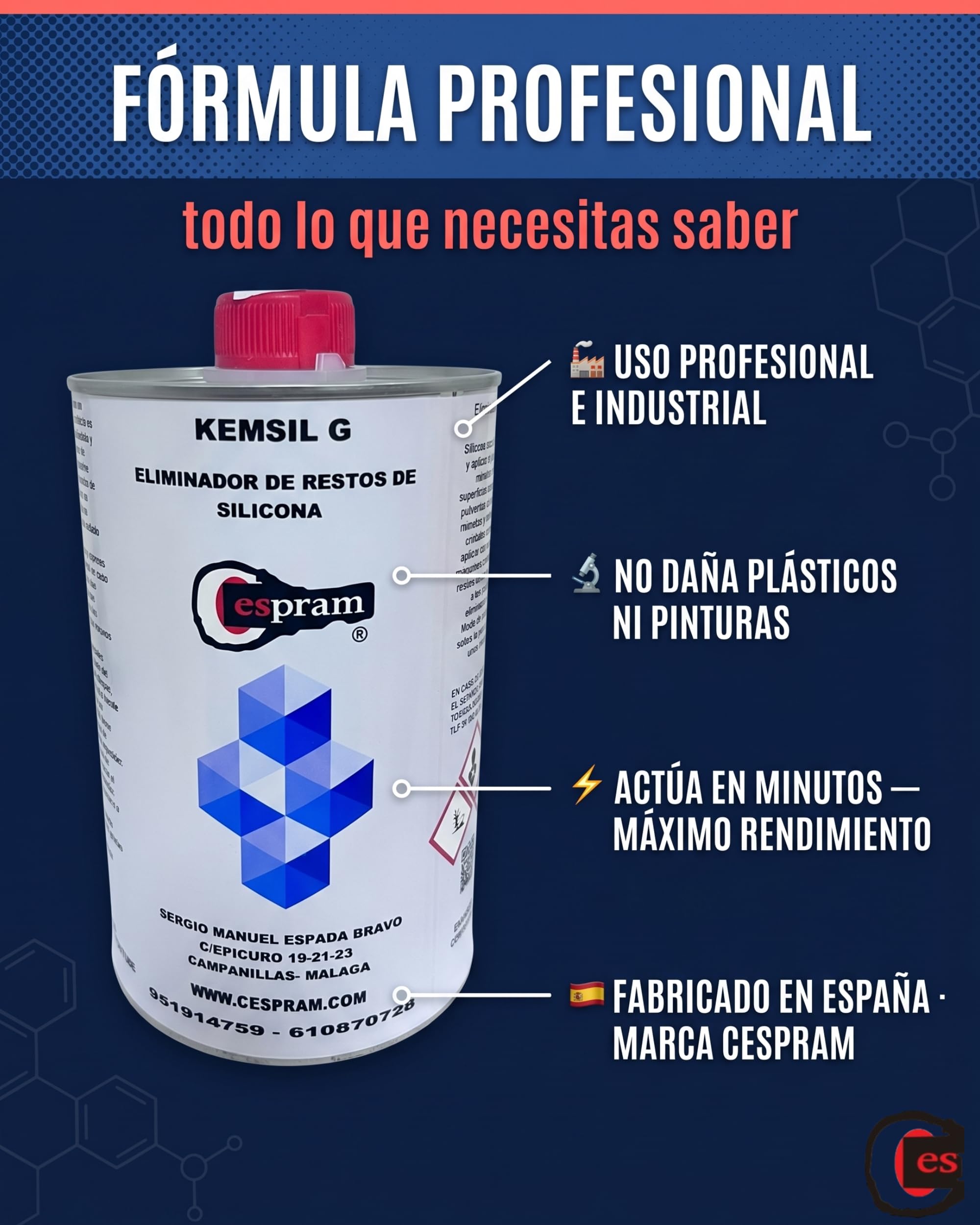 Kemsil G | Eliminador Profesional de Silicona, Adhesivos y Resinas | No Daña Plásticos ni Pinturas | 1 Litro