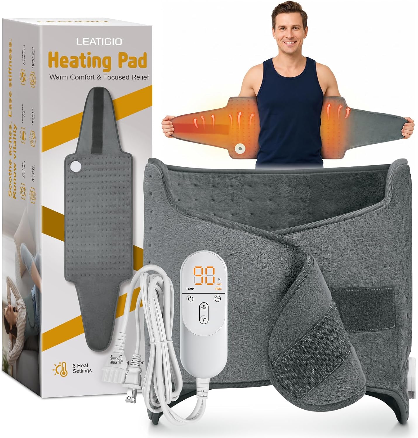 Heating Pad for Back & Period Cramps, Wrap Around Heating Pad for for Waist Stomach, Versatile Electric Heated Pad for Neck Shoulders Thigh Knee, Birthday Gifts for Women Men Mom Dad