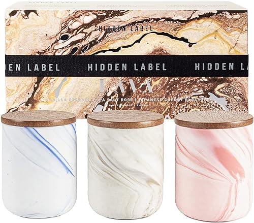 Hidden Label Velas de soja perfumadas, velas pequeñas, paquete de 3 velas de cerámica de 4.5 onzas, colección de lava, magníficos regalos para