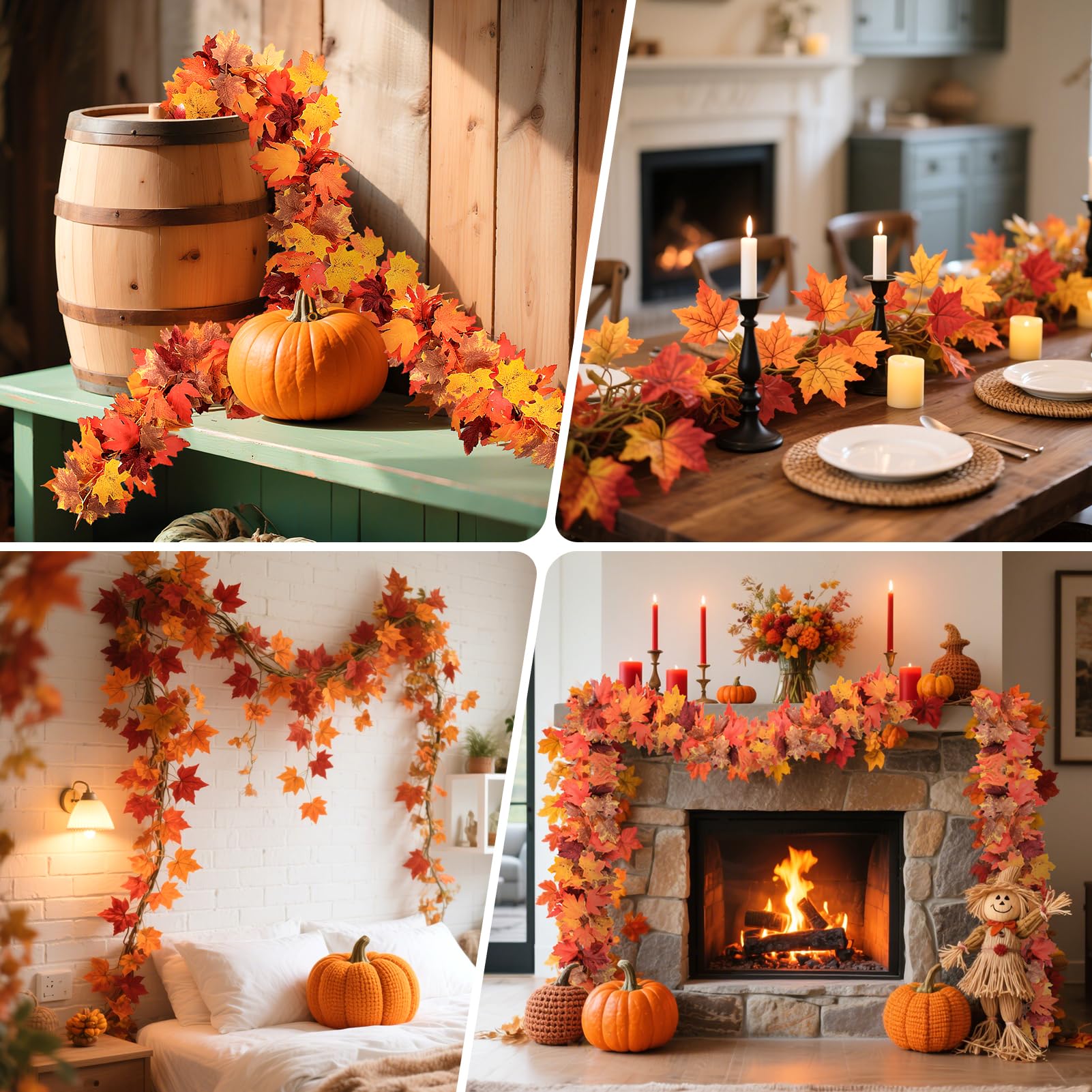 Guirlande Feuilles D'érable Artificielles - 2x1,8m (3,6m Total) - Couleurs Automne (bordeaux, Or, Orange) - Décoration Murale, Table, Cheminée
