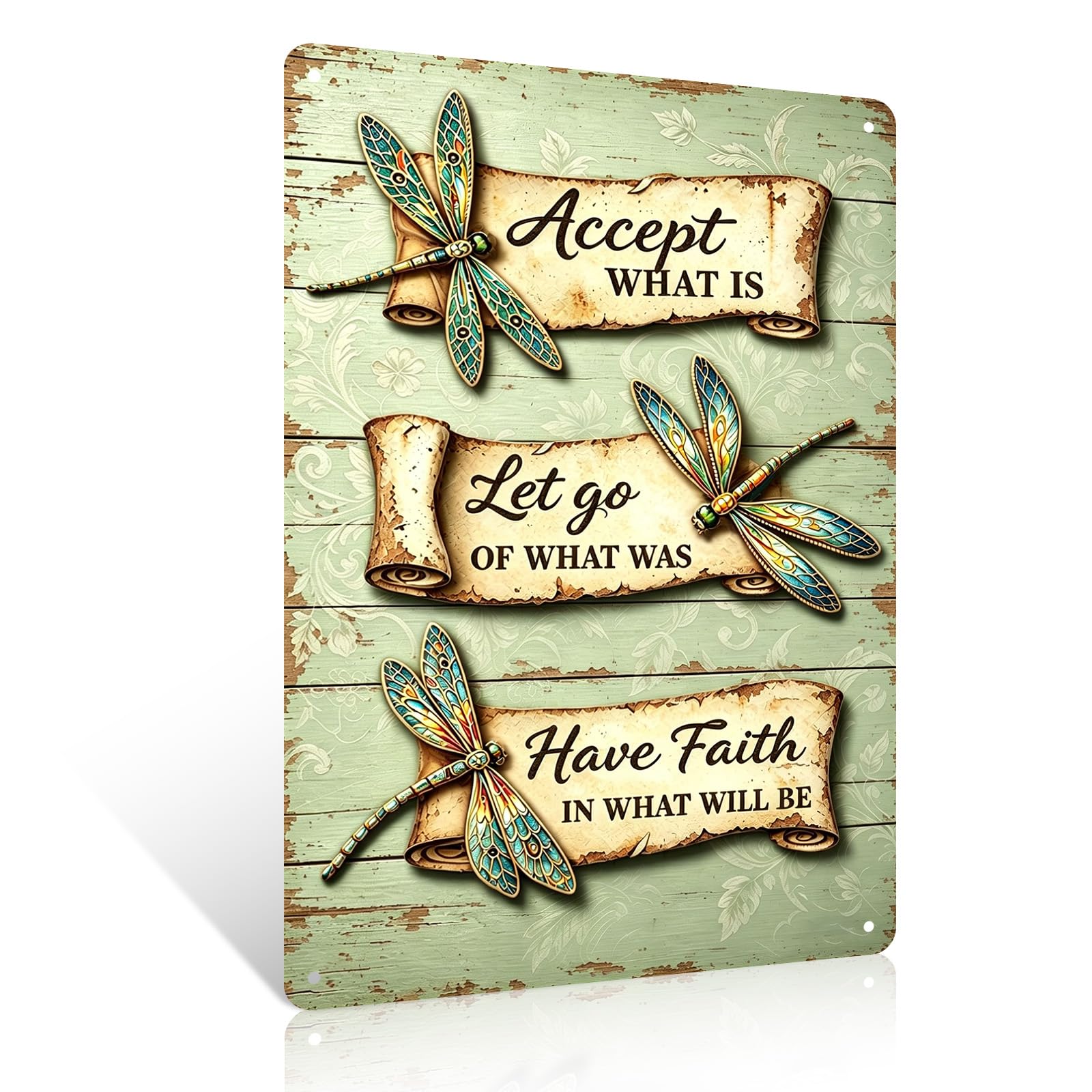 Ulord Women's Dragonfly Inspirational Dragonfly Metal Sign 8X12 Inch Accept What Is Inspirational Vintage Tin Sign Wall Art Decor For Bedroom Living Room Bathroom Gifts