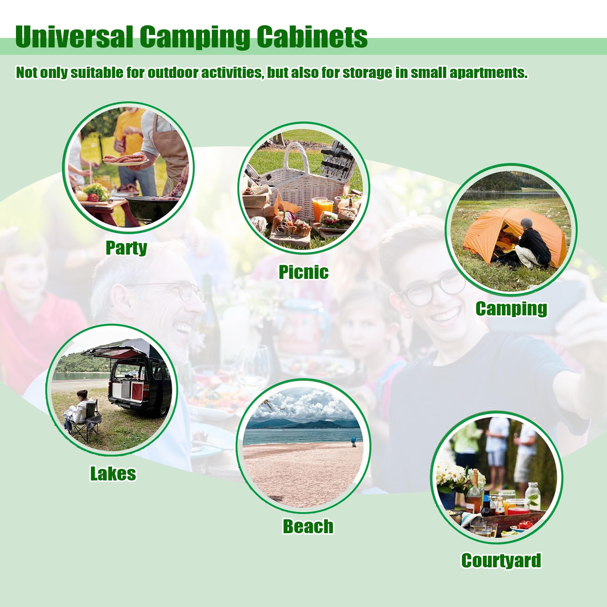 Campingschränke Outdoor Faltbare Campingküche aus Aluminiumgestell, Waschbare Oxford-Stoff & 5mm Dicke MDF Platten Mobiler Zeltschrank Küchenbox mit Tragtasche für Reise Strand Camping