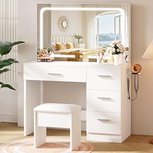 Makeup Vanity Desk Set White 35 4 W x 15 7 D x 53 9 H Large Smart