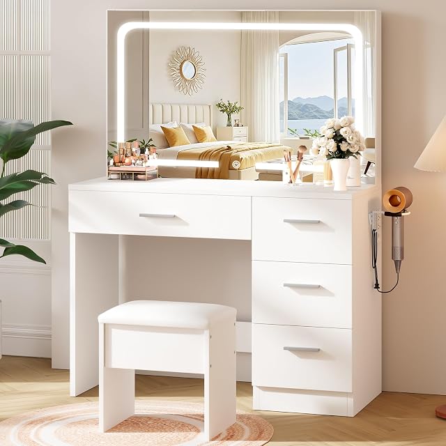 Makeup Vanity Desk Set White 35 4 W x 15 7 D x 53 9 H Large Smart