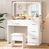 LIVELYGLOW Makeup Vanity Desk Set, White, 35.4“W x 15.7