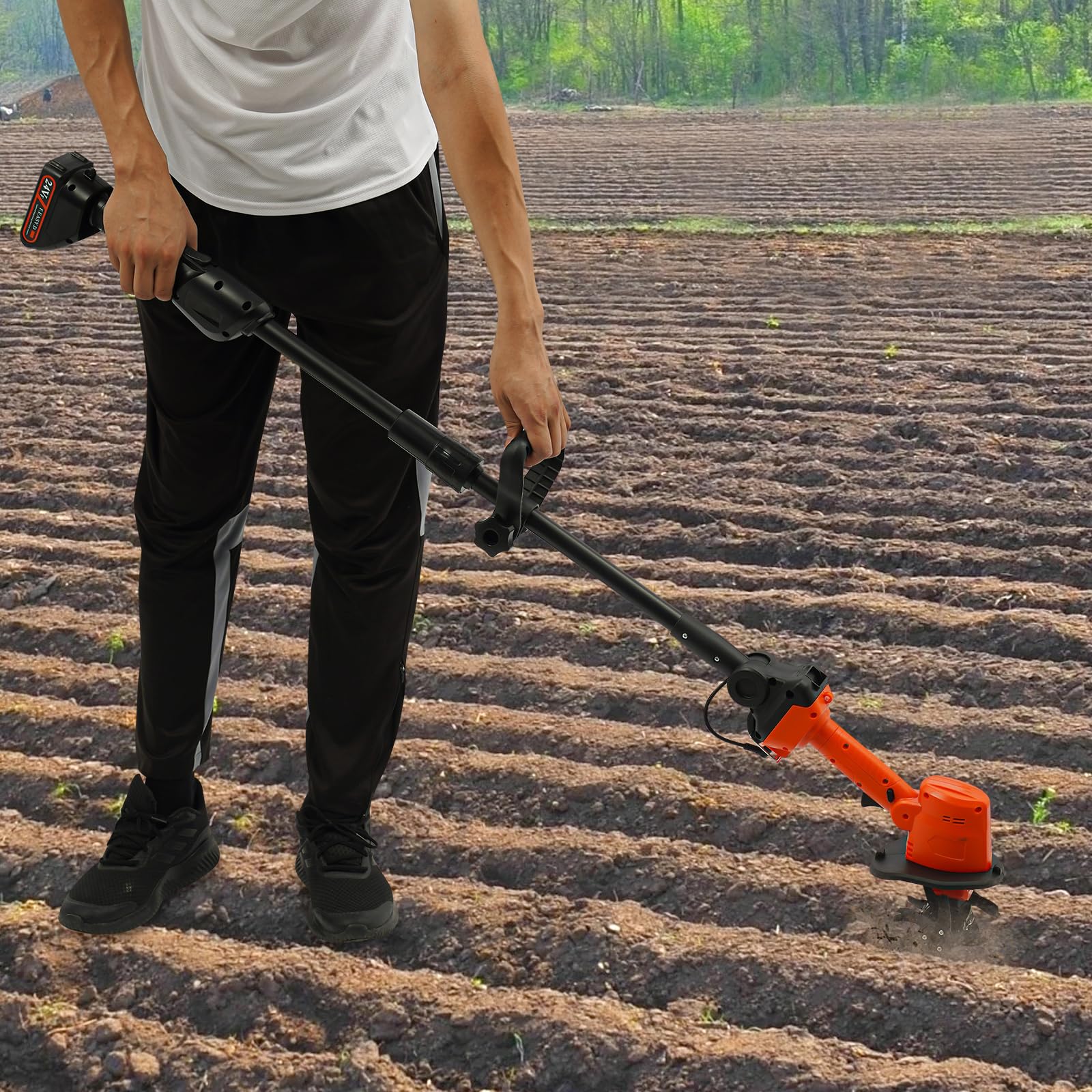 Schnurlose Mini Bodenfräse, Elektrische Gartenfräse Batteriebetrieben mit Stiel, Leichte Elektrische Handhackmaschine mit 1 Akku, Mini-Motorhacke, Garten Geräte, Akku Bodenhacke