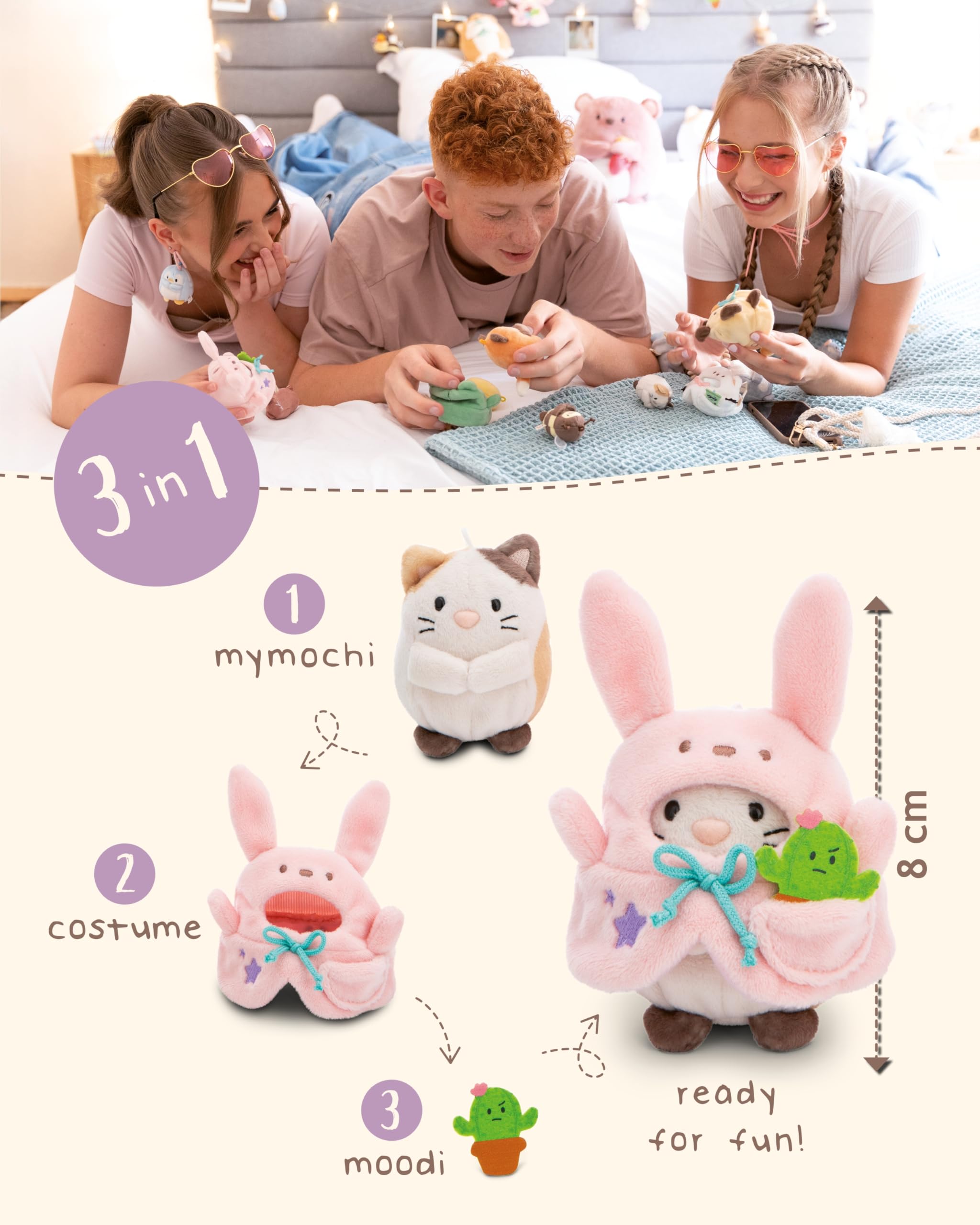 NICI MYMOCHI Kuscheltier Set - Kuscheltier Katze Angy 8 cm mit Kaktus und Hasenkostüm in Geschenkbox, Flauschiges Stofftier zum Kuscheln, Spielen und Liebhaben - 61141 - 5