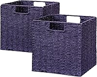 Vista 22 de Vagusicc Cesta de almacenamiento de mimbre, juego de 2 cestas de almacenamiento tejidas a mano para estantes con asas, organizador de cubos