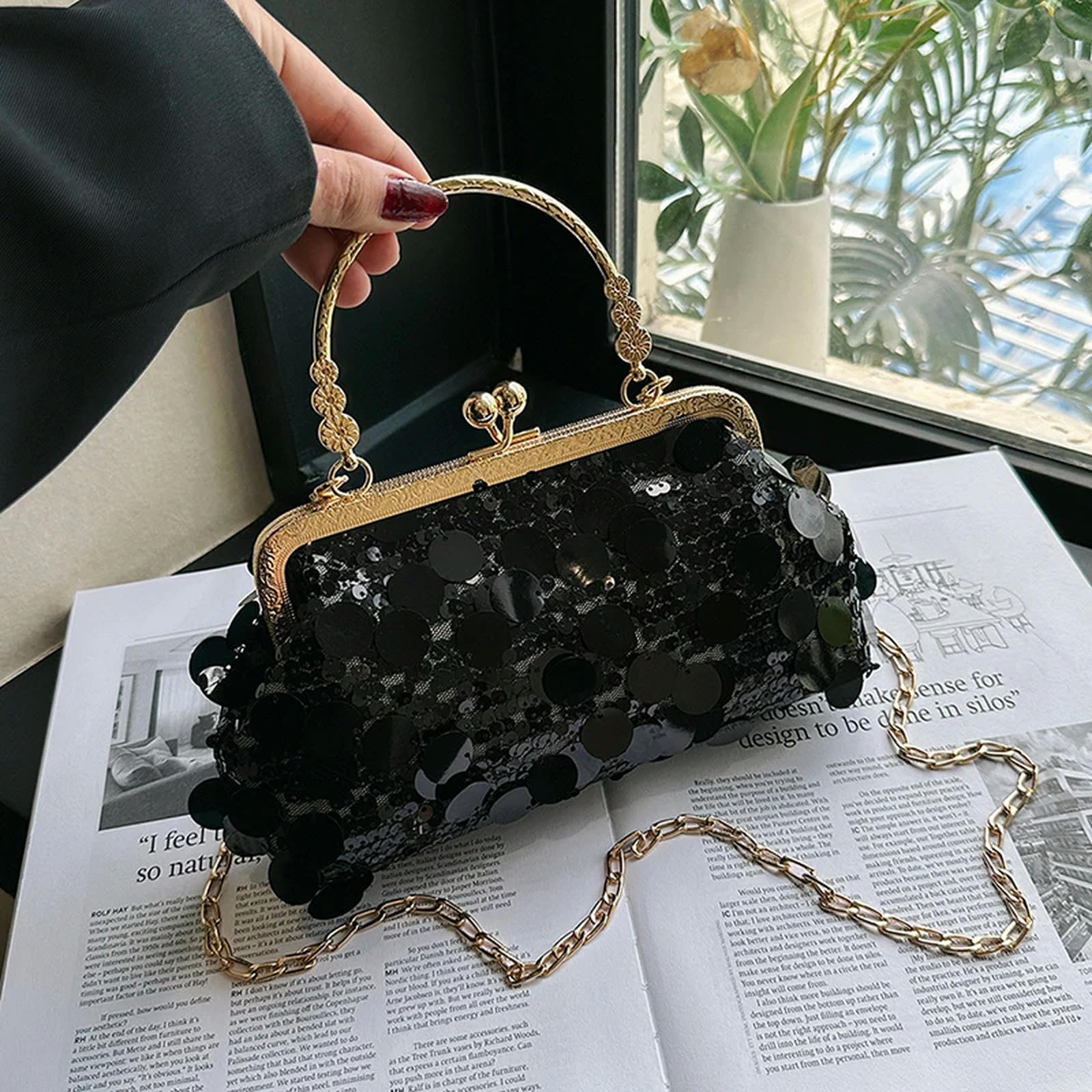 Clutch-Tasche Frauenabendkupplung Hochzeit Gold Pailletten Kupplung Kettenumhängende Umhängetasche Kleine Party -Tasche Tasche-silber-23 cm 6 cm 13 cm