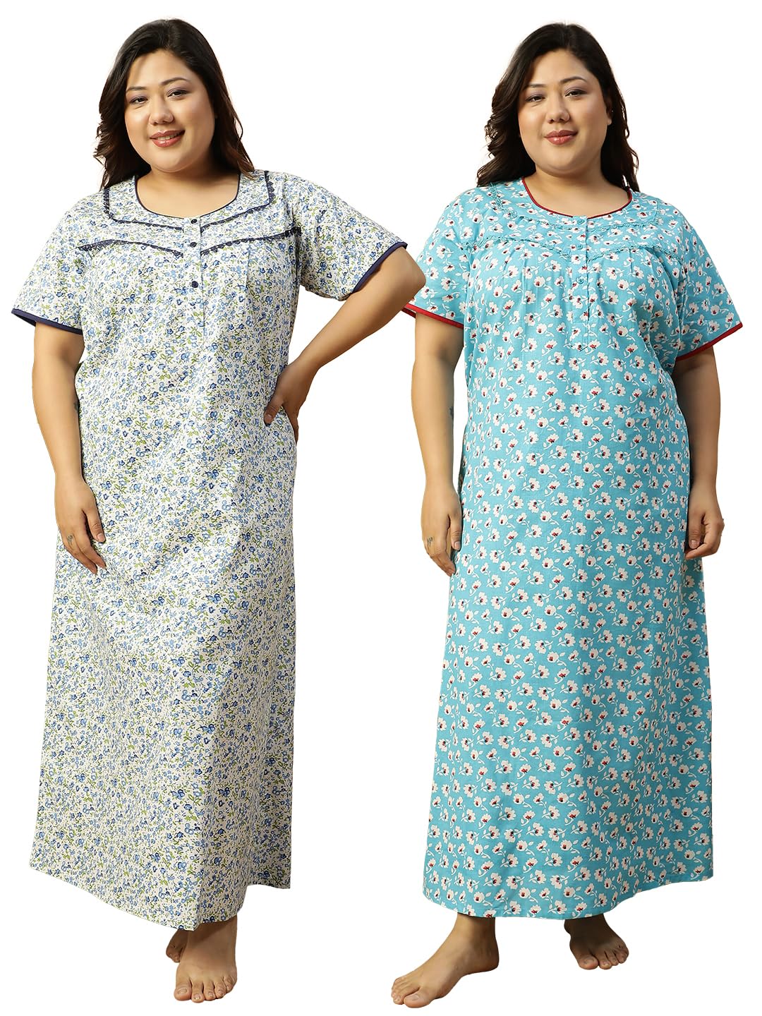 Women Plus Size Printed Cotton Half Sleeve Nighty Maxi Nightdress Nightgown Combo Pack 2XL/3XL/4XL/5XL/6XL/7XL/8XL.-image-1