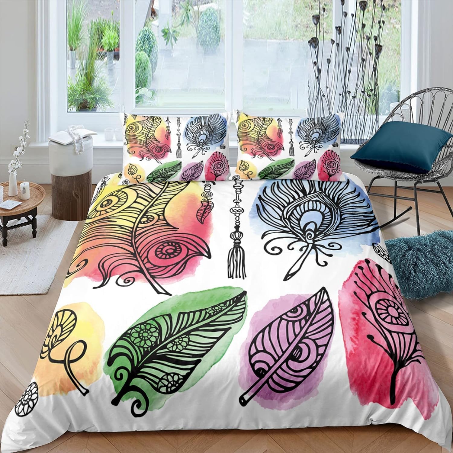 Housse de couette plumes d'animaux anti-allergie parure microfibre 200x200 cm