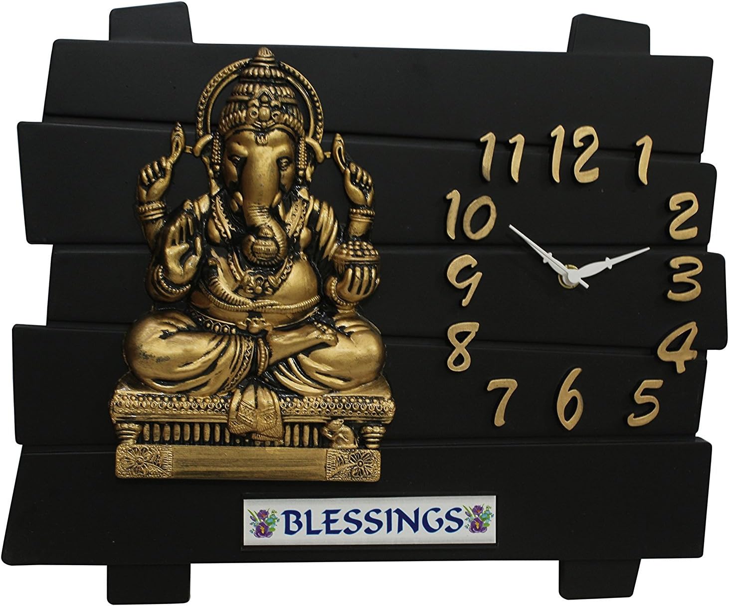OM Collection Plastic Lord Ganesh Religious Wall Clock (Black, 35 x 30 cm)