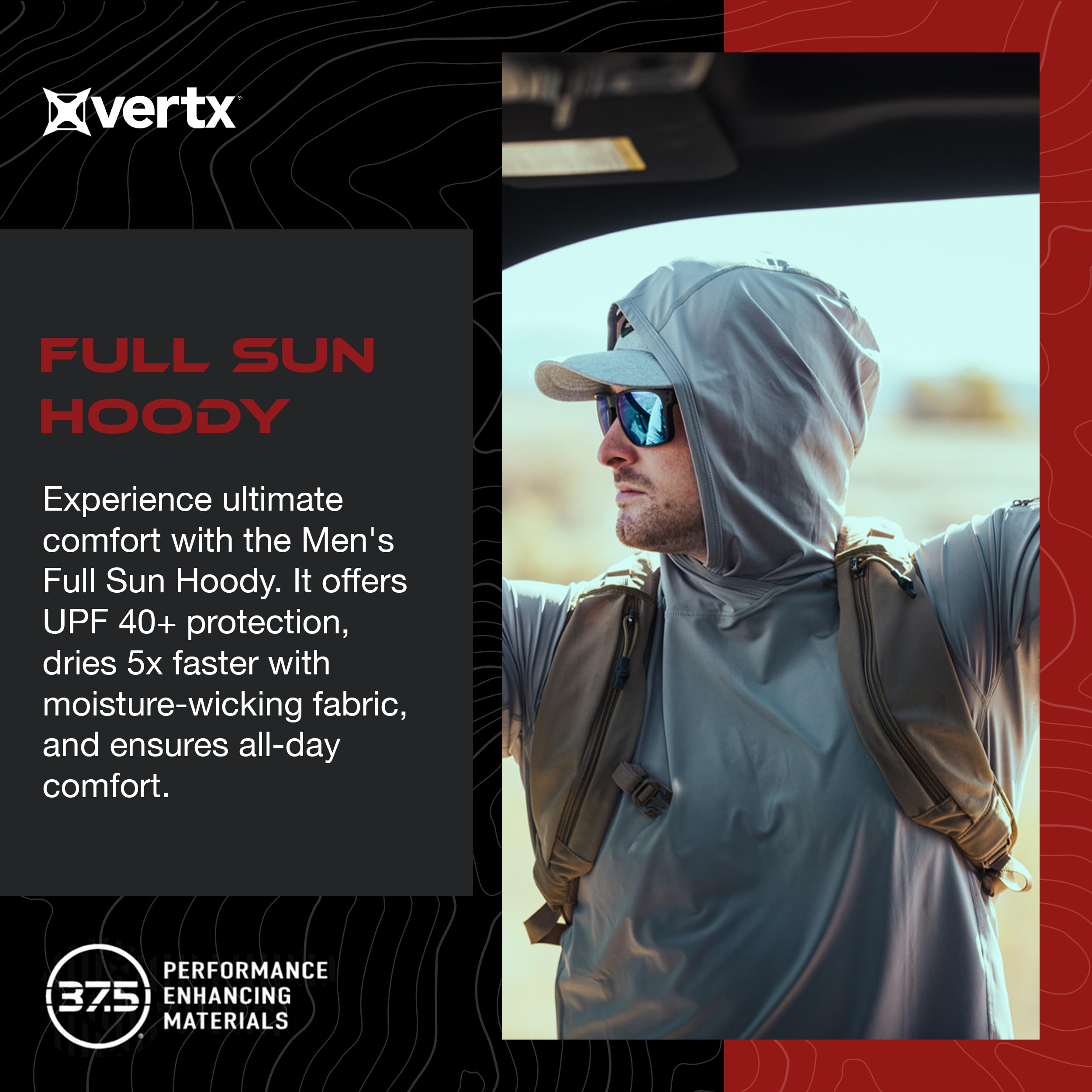 Vertx Herren Full Sun Hoody mit Schutz, Outdoor Performance Hoodie, Feuchtigkeitstransport, Schnelltrocknend