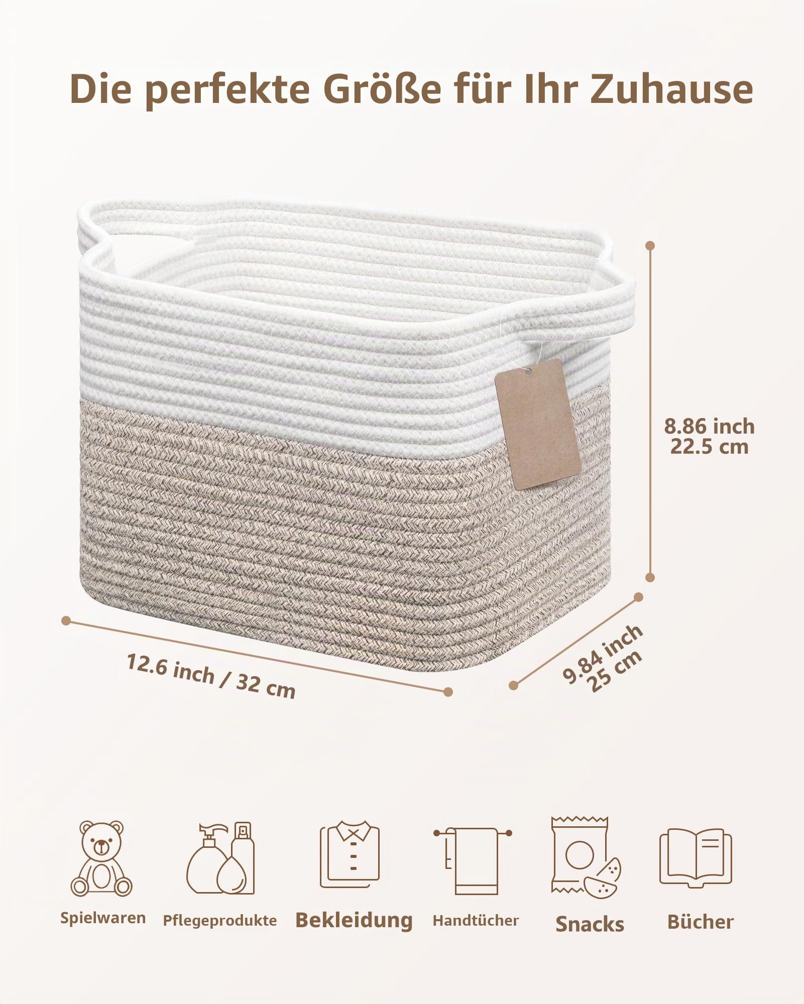 JOJOSEE Aufbewahrungskorb Geflochten 33x25x22,5cm Weiß & Braun 3 Stück