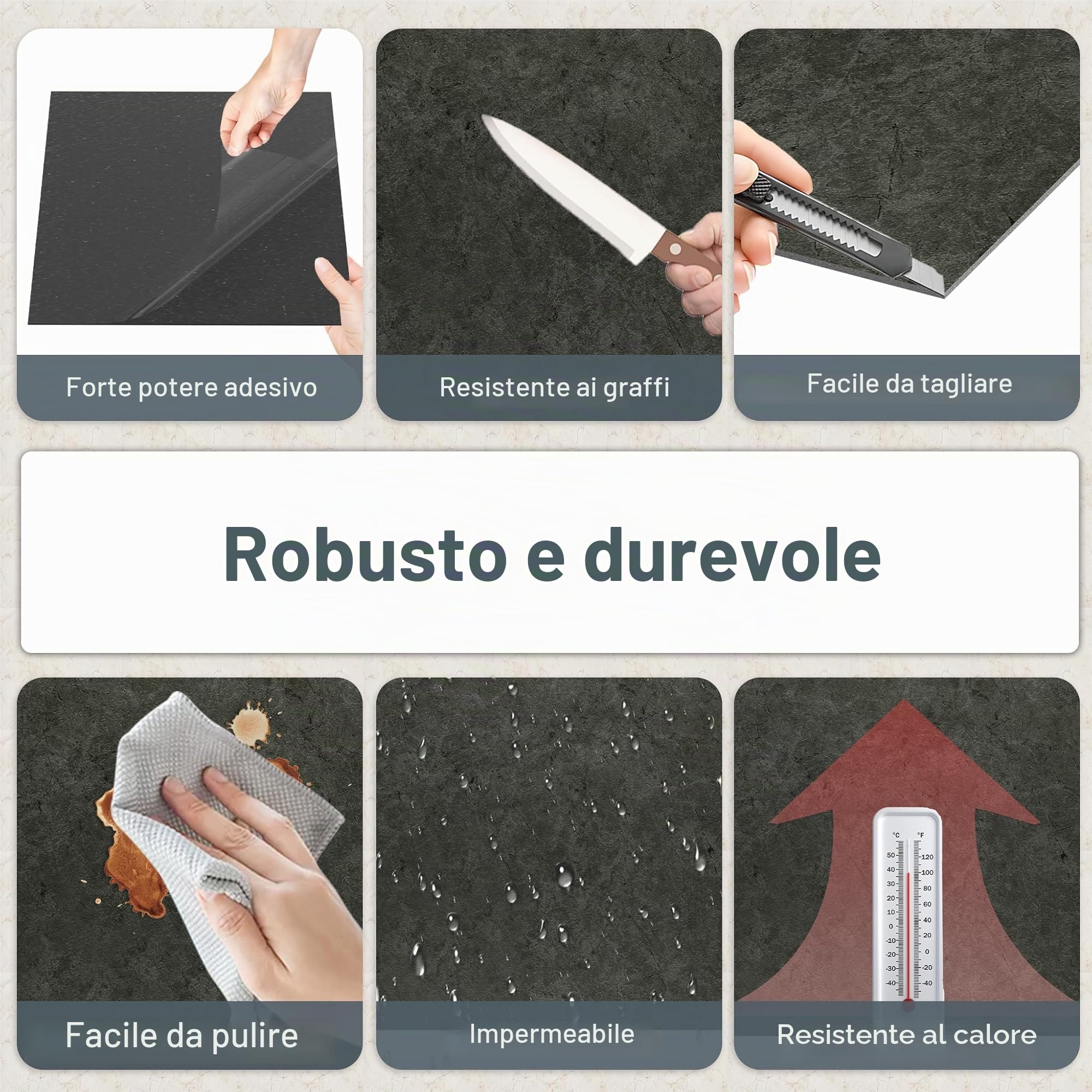 54 pezzi, 5,02 m² pavimento in PVC, pavimento in vinile autoadesivo, piastrelle in vinile, piastrelle adesive per pavimenti, antiscivolo e impermeabile per soggiorno, cucina, bagno - Grigio