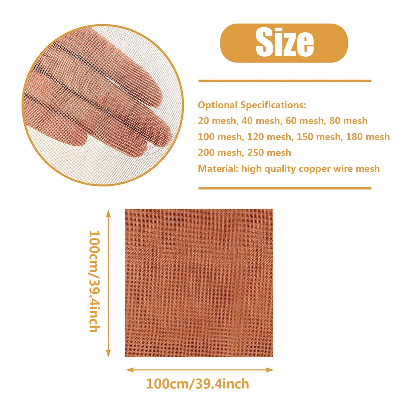 Écran en maille de cuivre pur de 100 x 100 cm pour nettoyage de bricolage, 20 mailles, matériau en cuivre