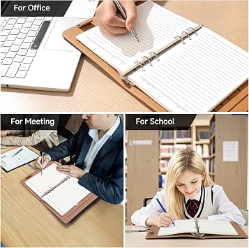 A5 Lined Notebook 6 Ring Refillable Hardback Notebook with Pen Holder 100 Sheets Writing Pads Journal Office Supplies