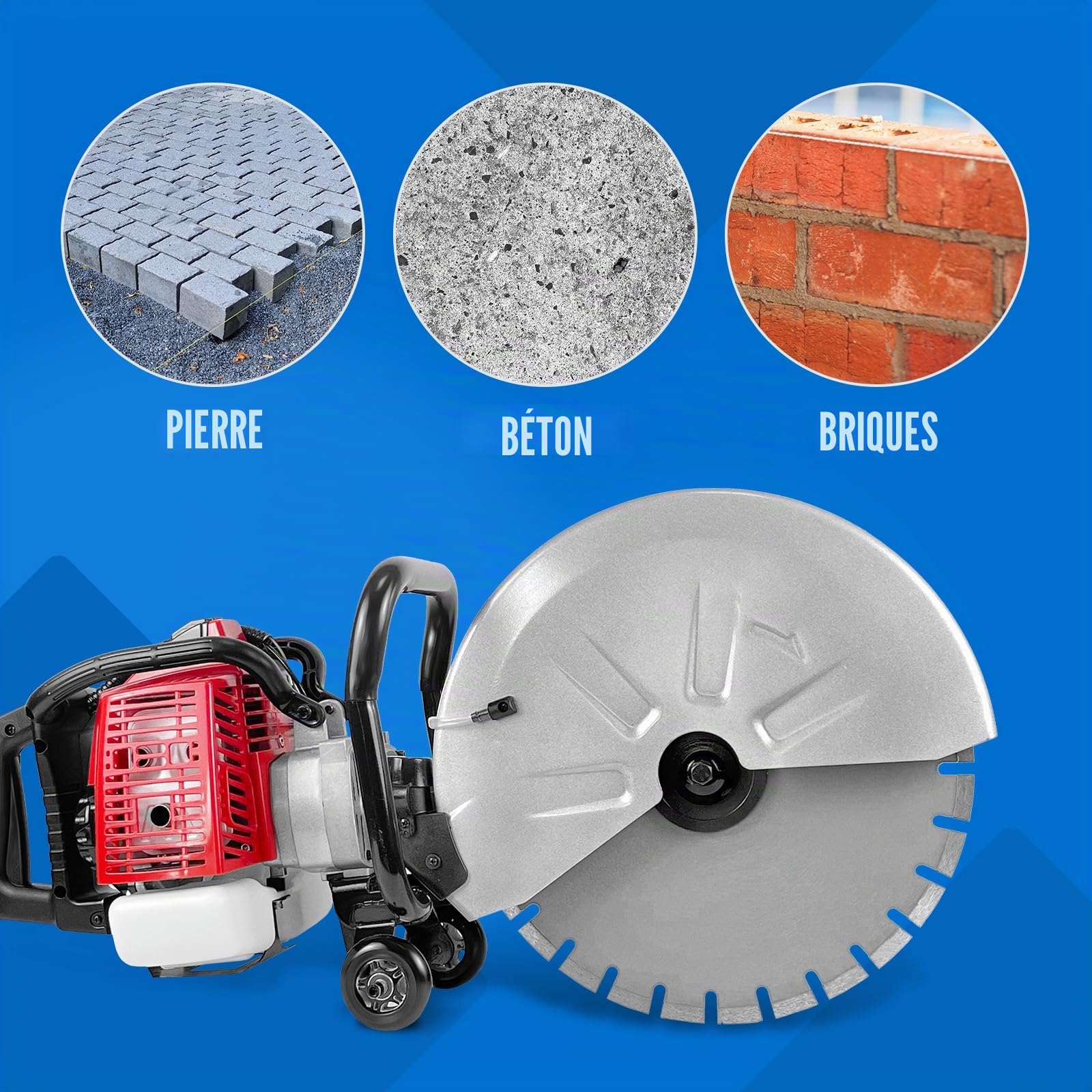 MSW Scie à béton - thermique - 3 000 W - profondeur de coupe 155 mm Découpeuse à disque Tronçonneuse à béton