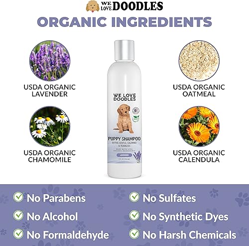 Miniatura 4 de We Love Doodles Paquete de mini cepillo Slicker y champú para cachorros (lavanda), mini cepillo deslizante para cachorros pequeños y cachorros, kit